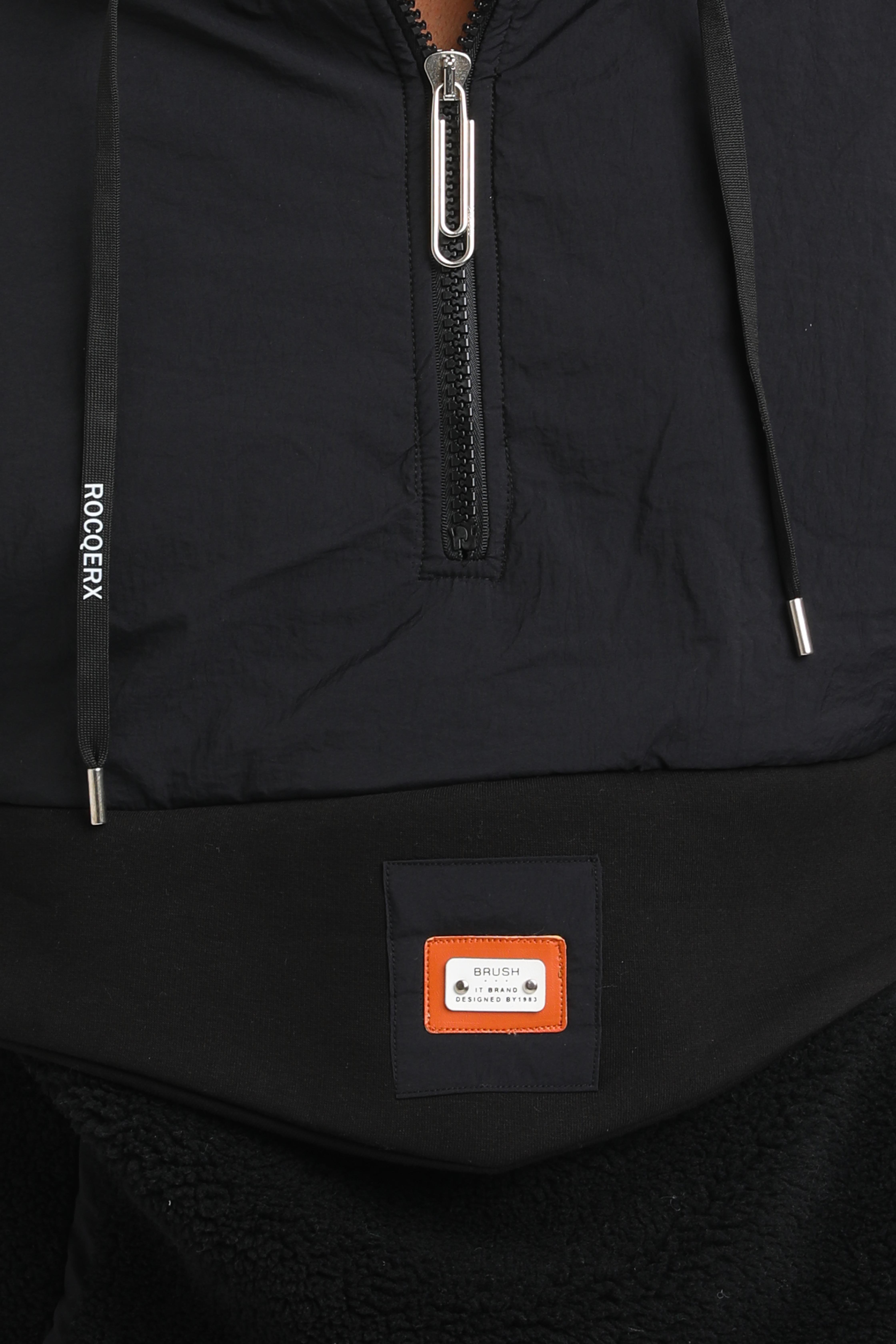 R-2393 Yarım Fermuar Garni Detaylı Kapüşonlu Peluş Sweat