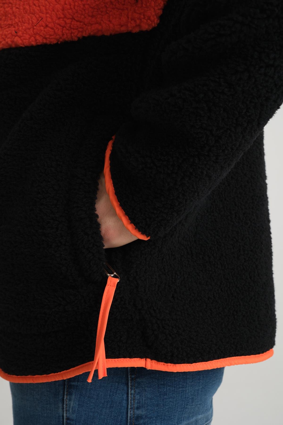 R-2409 Biye Garni Detaylı Peluş Ceket
