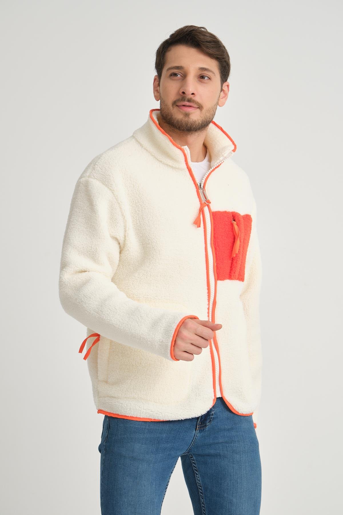 R-2409 Biye Garni Detaylı Peluş Ceket