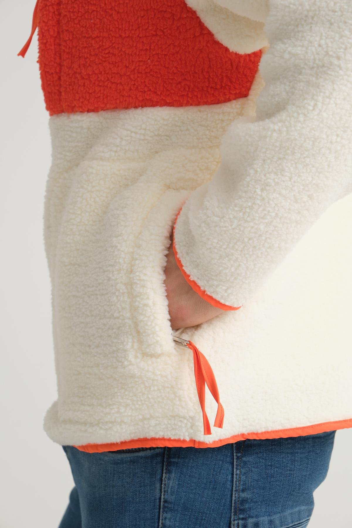 R-2409 Biye Garni Detaylı Peluş Ceket