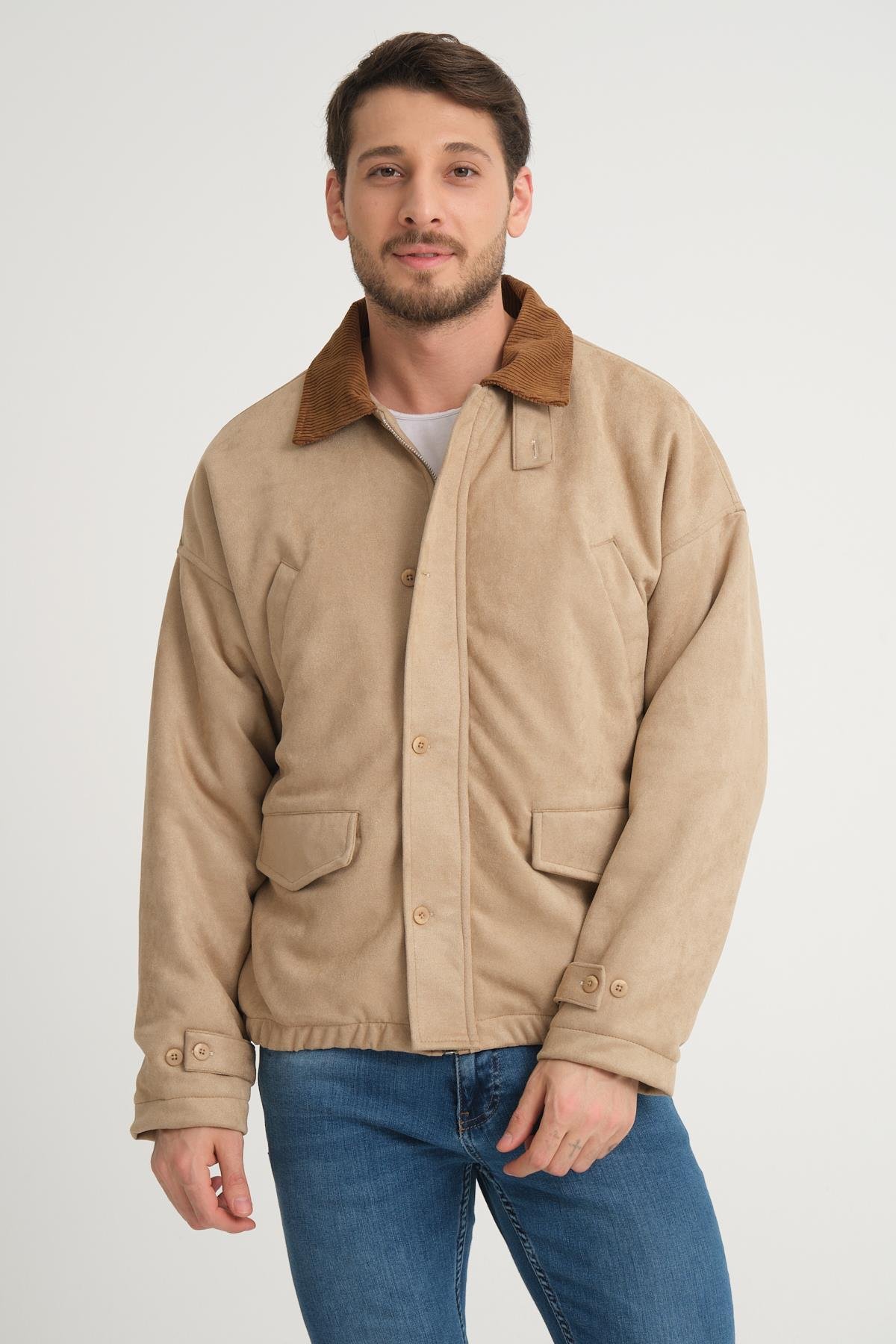R-2417 Yaka Garni Astarlı Süet Mont