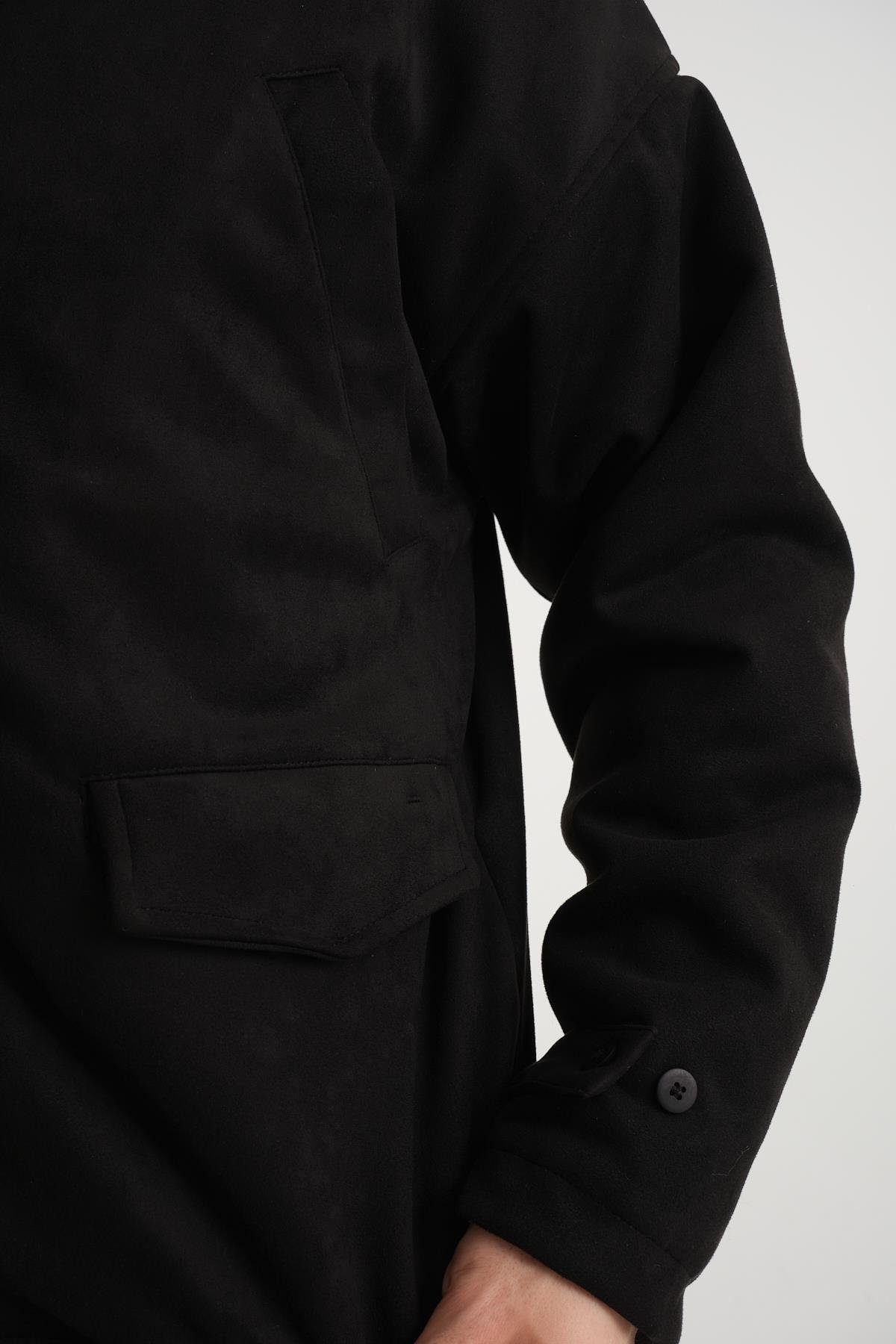 R-2417 Yaka Garni Astarlı Süet Mont