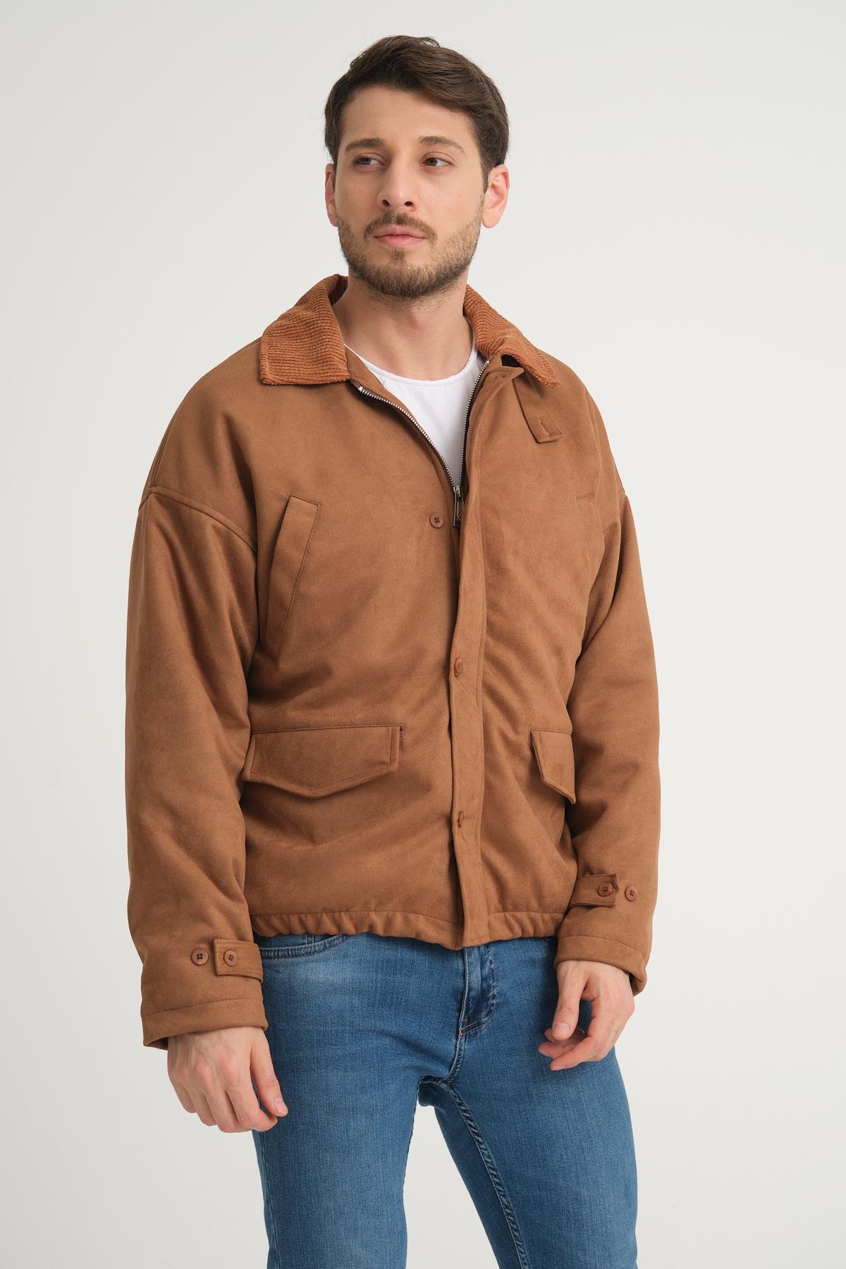 R-2417 Yaka Garni Astarlı Süet Mont