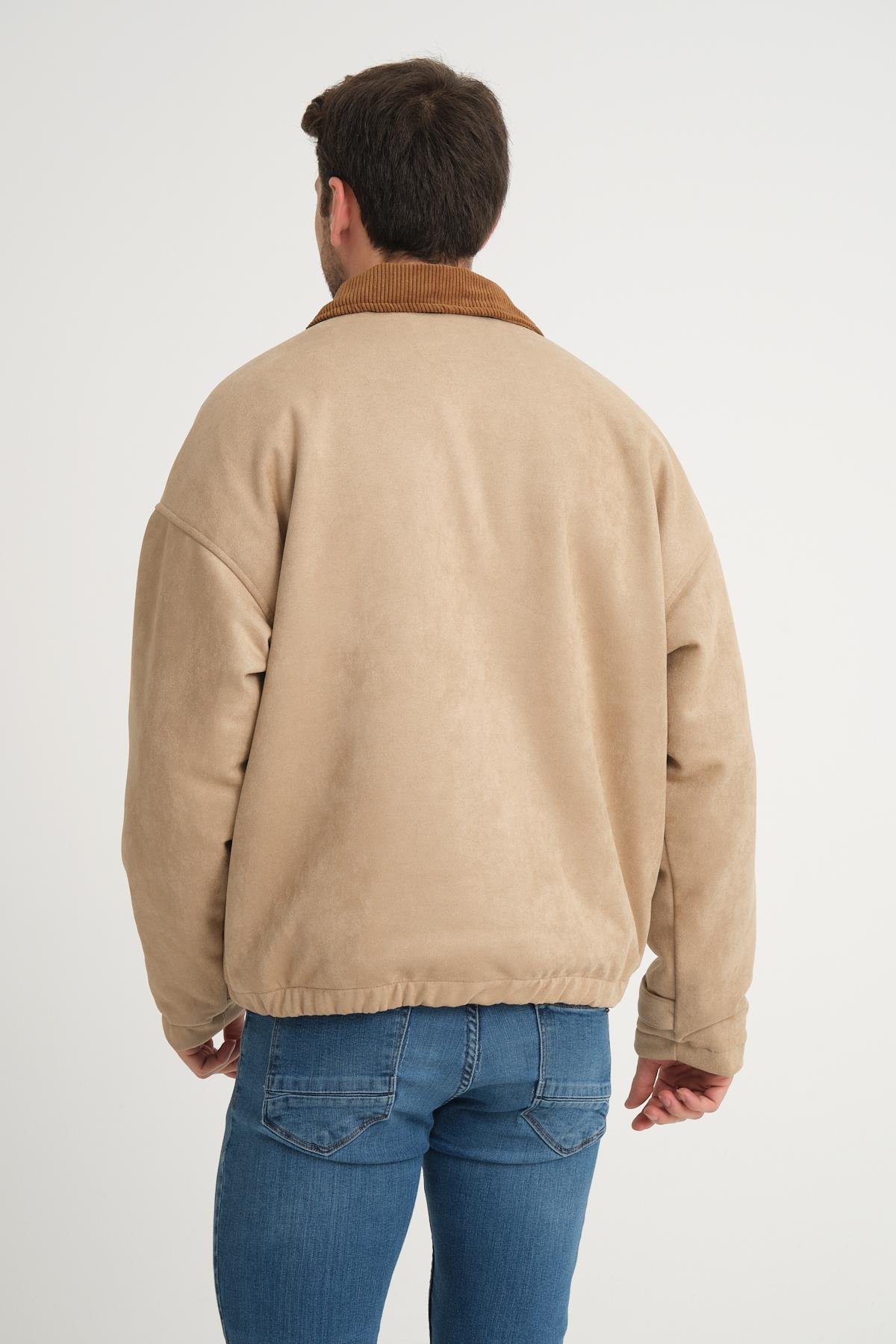 R-2417 Yaka Garni Astarlı Süet Mont