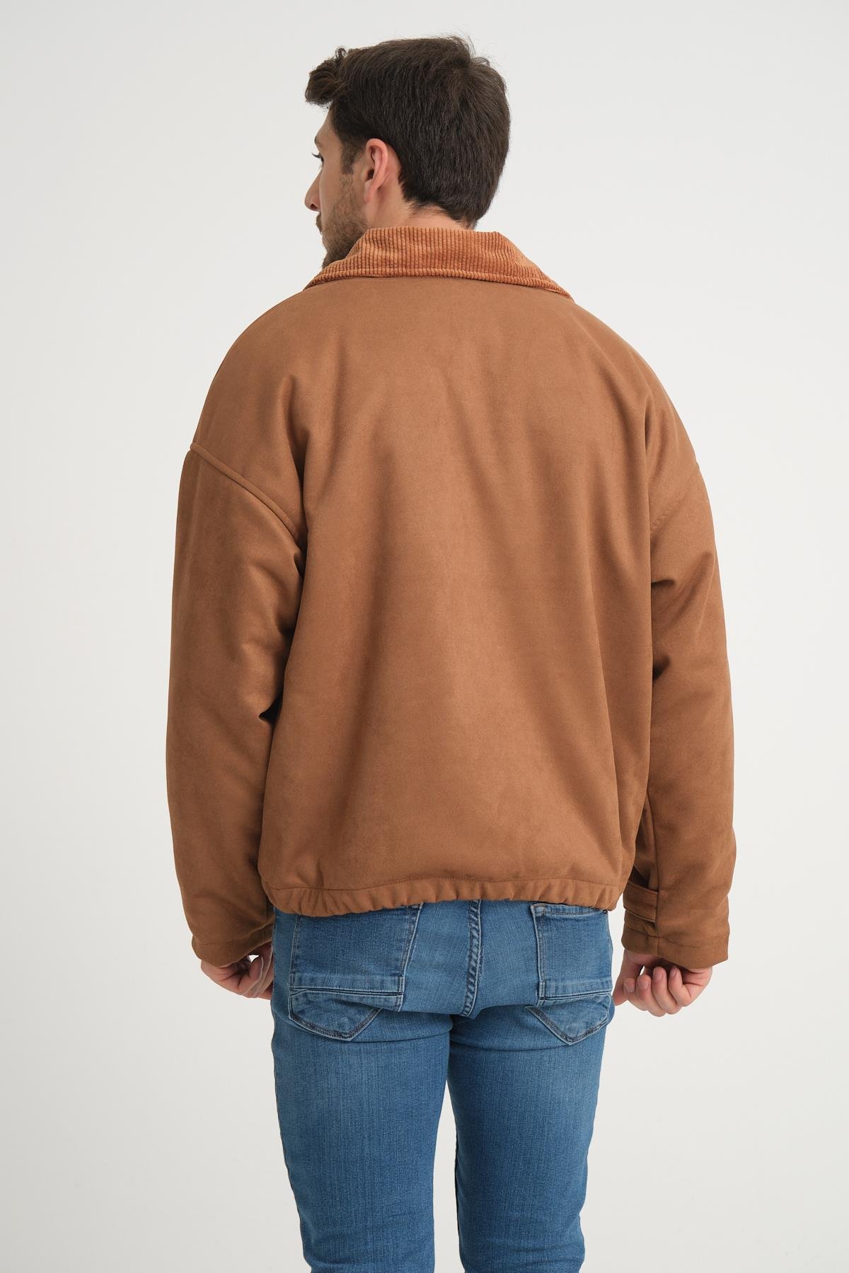 R-2417 Yaka Garni Astarlı Süet Mont
