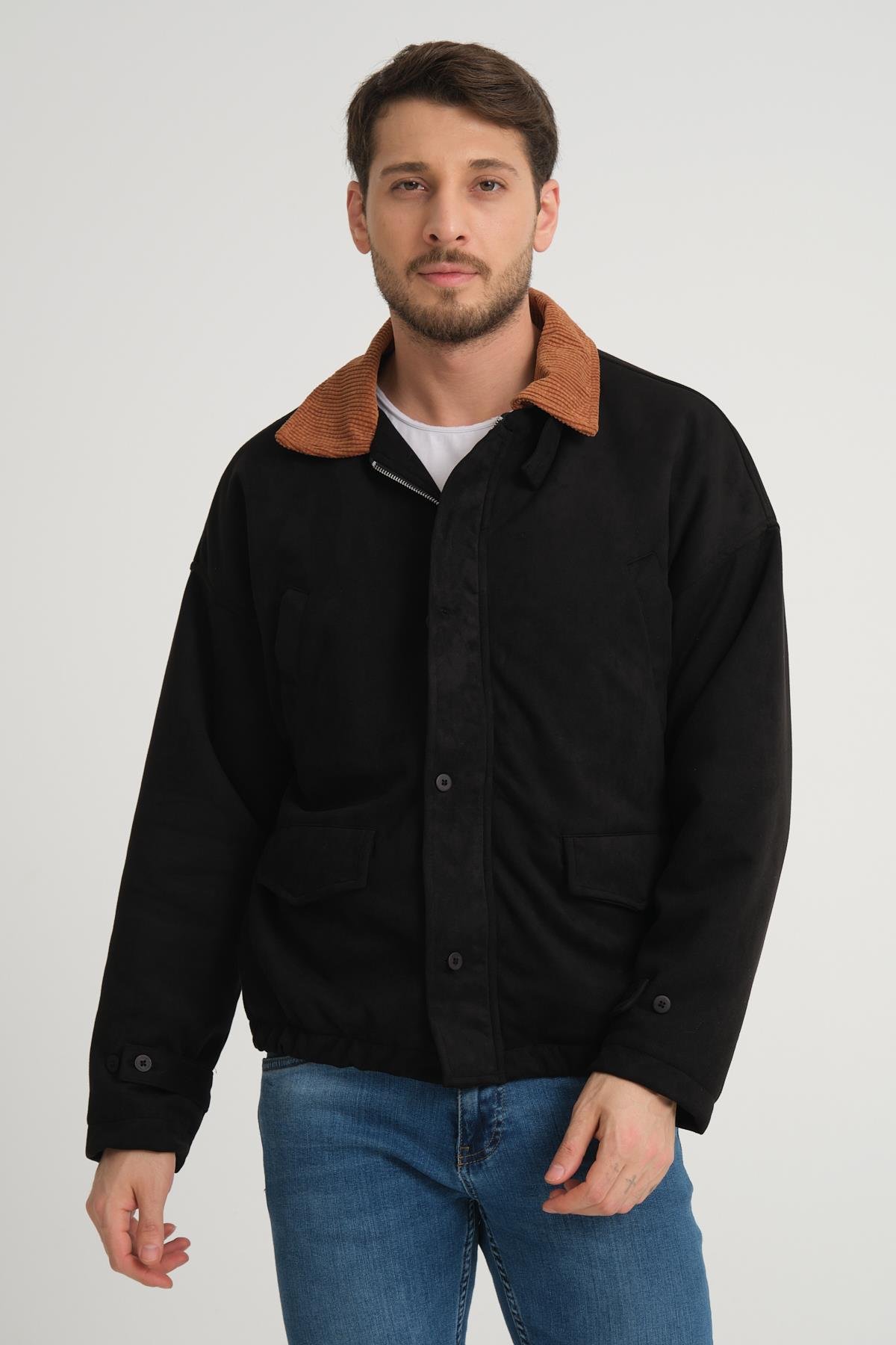 R-2417 Yaka Garni Astarlı Süet Mont