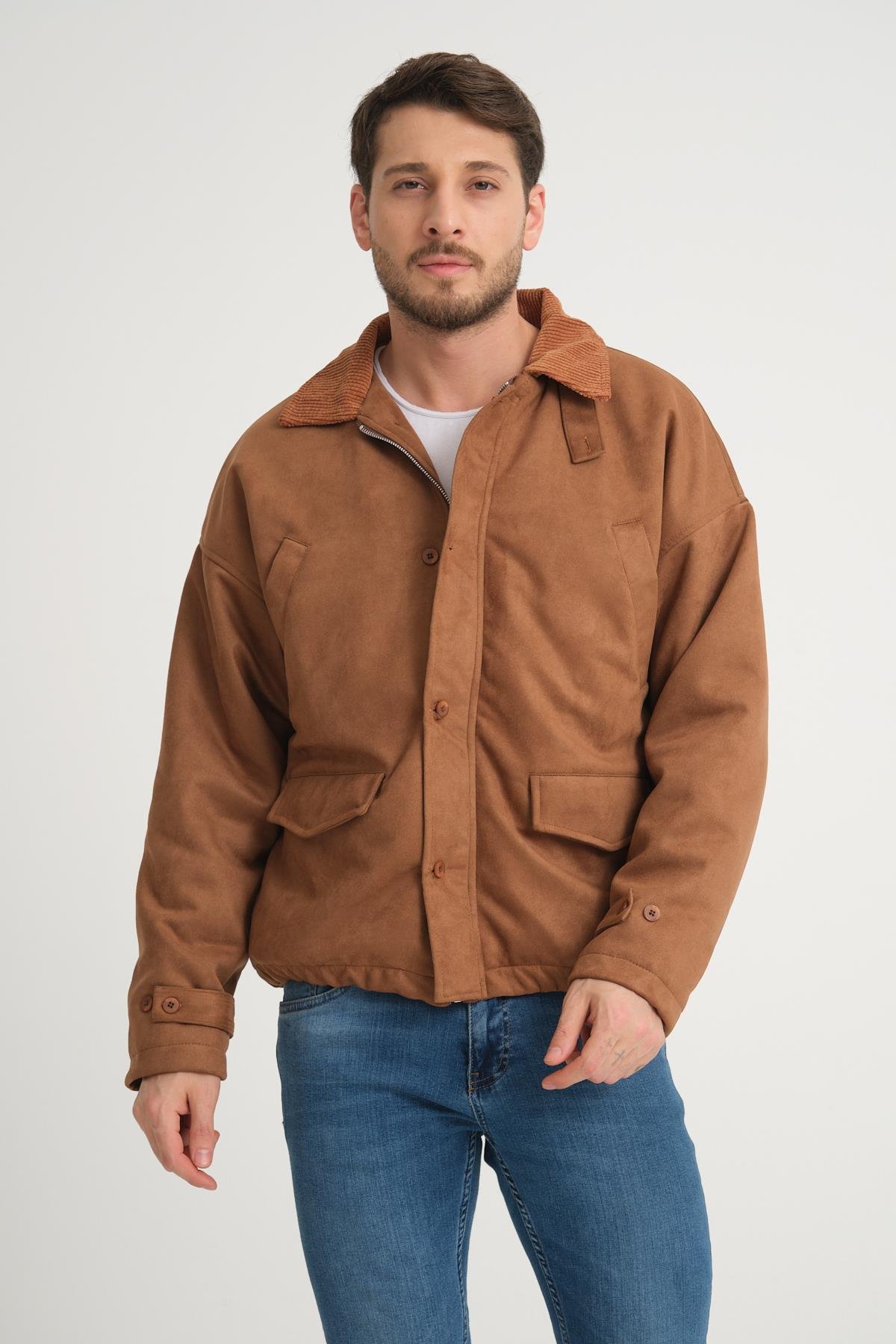 R-2417 Yaka Garni Astarlı Süet Mont