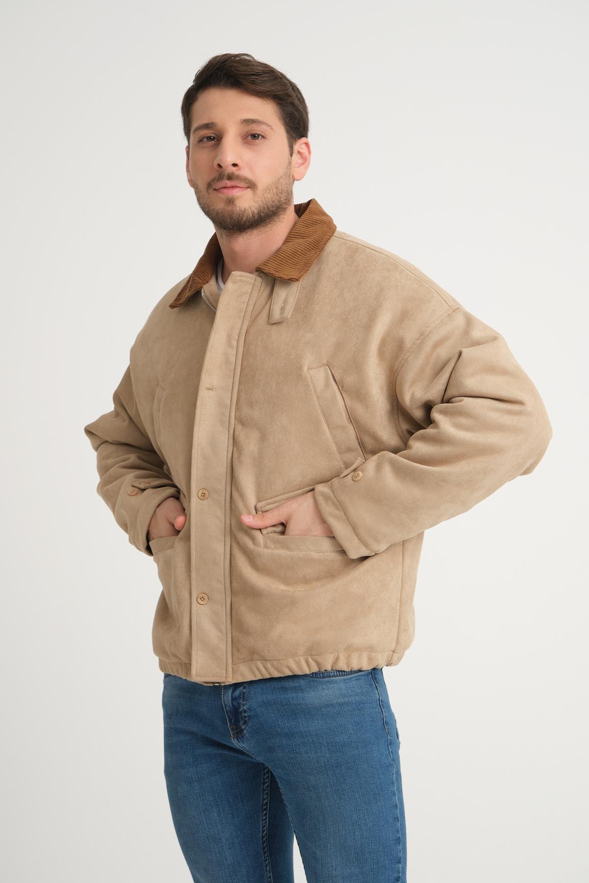 R-2417 Yaka Garni Astarlı Süet Mont