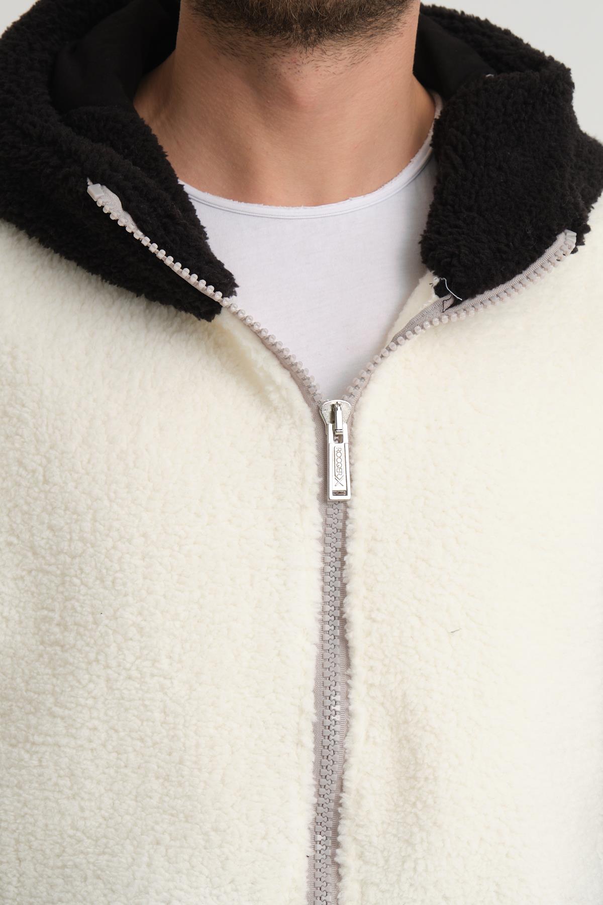 R-2430 Üç Renk Garni Detaylı Fermuarlı Peluş Mont