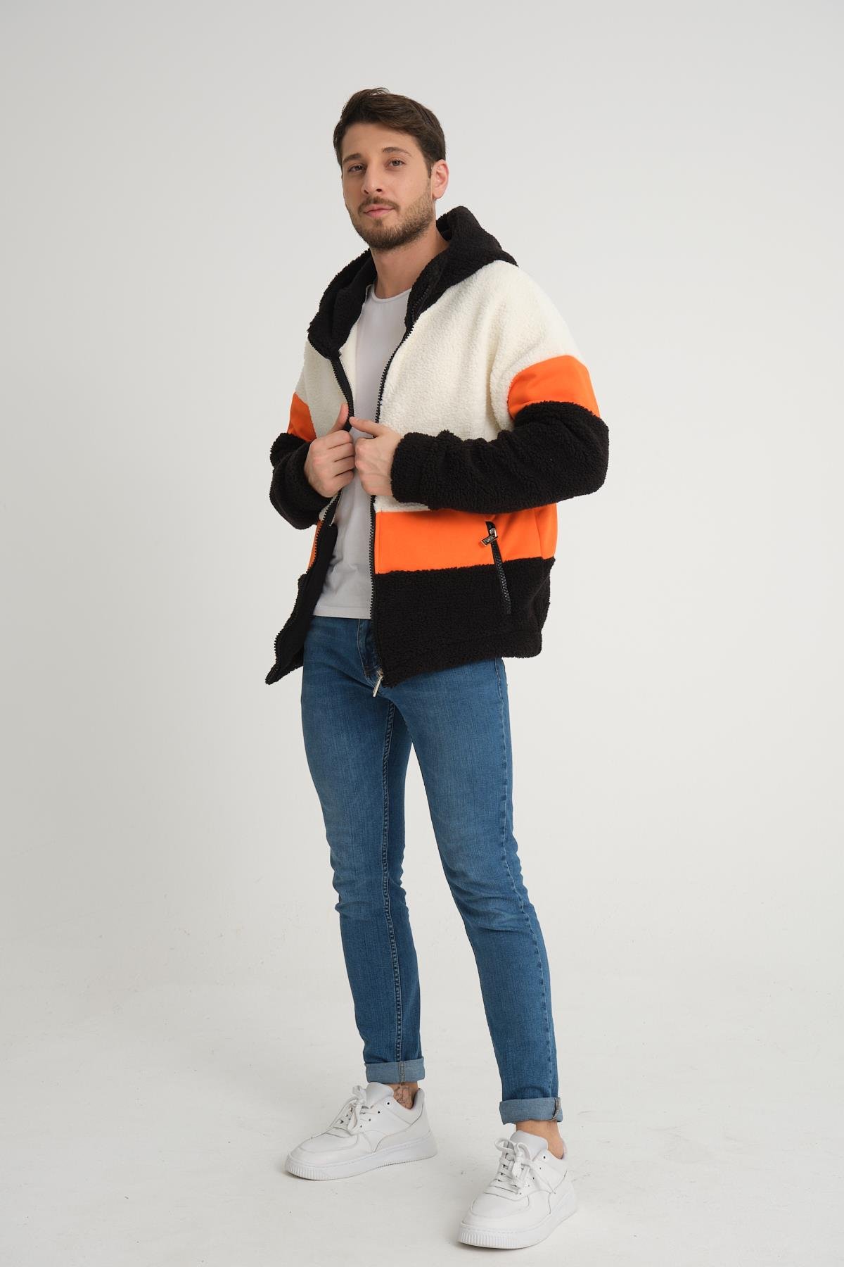 R-2432 Üç İplik Garni Detaylı Peluş Mont