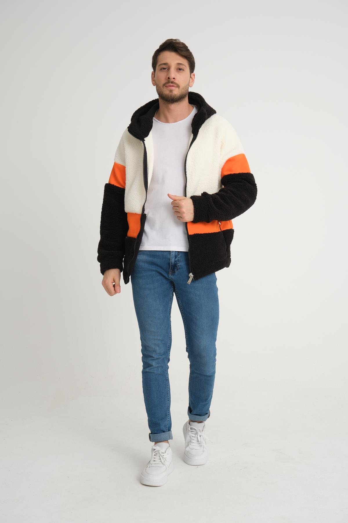 R-2432 Üç İplik Garni Detaylı Peluş Mont