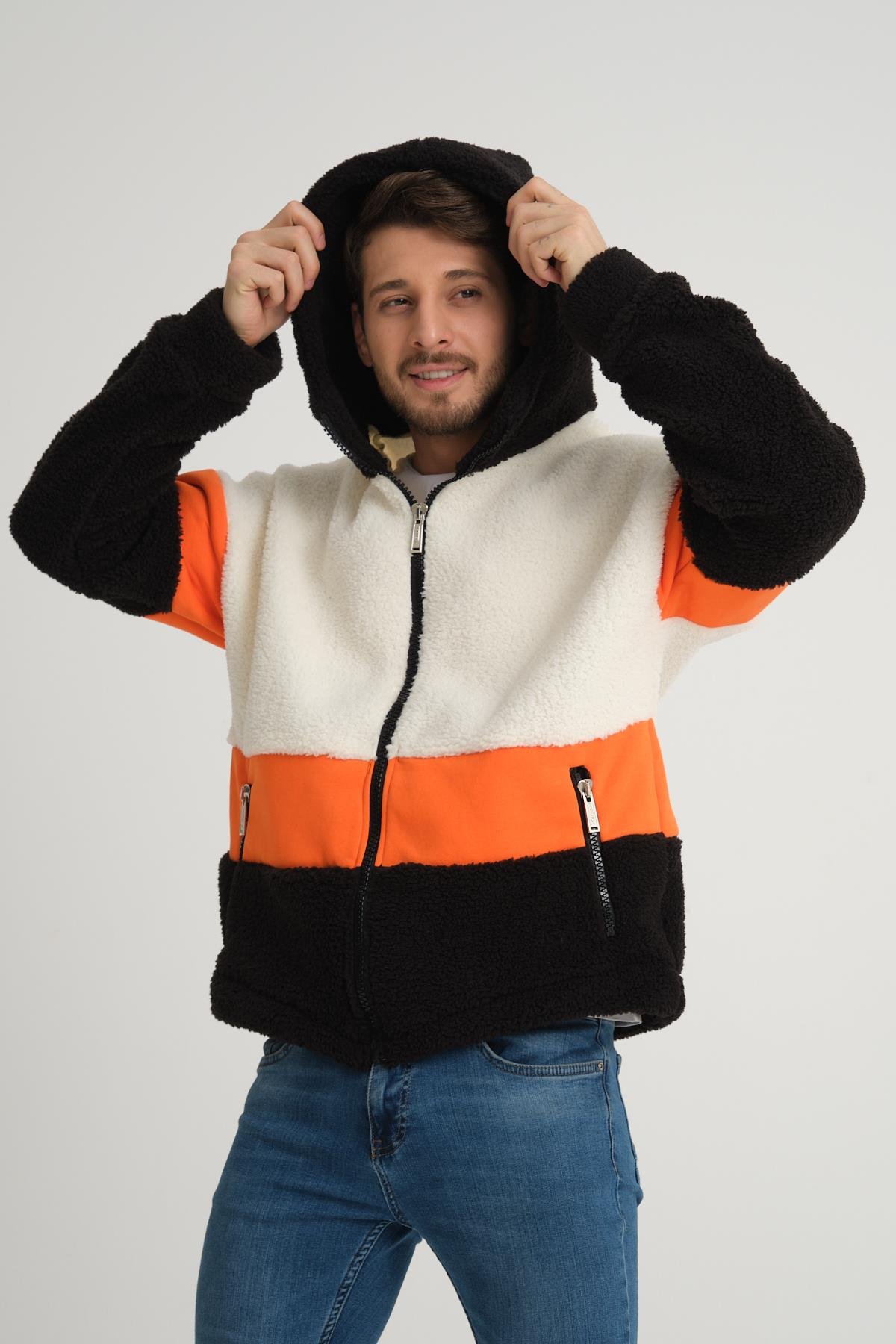 R-2432 Üç İplik Garni Detaylı Peluş Mont