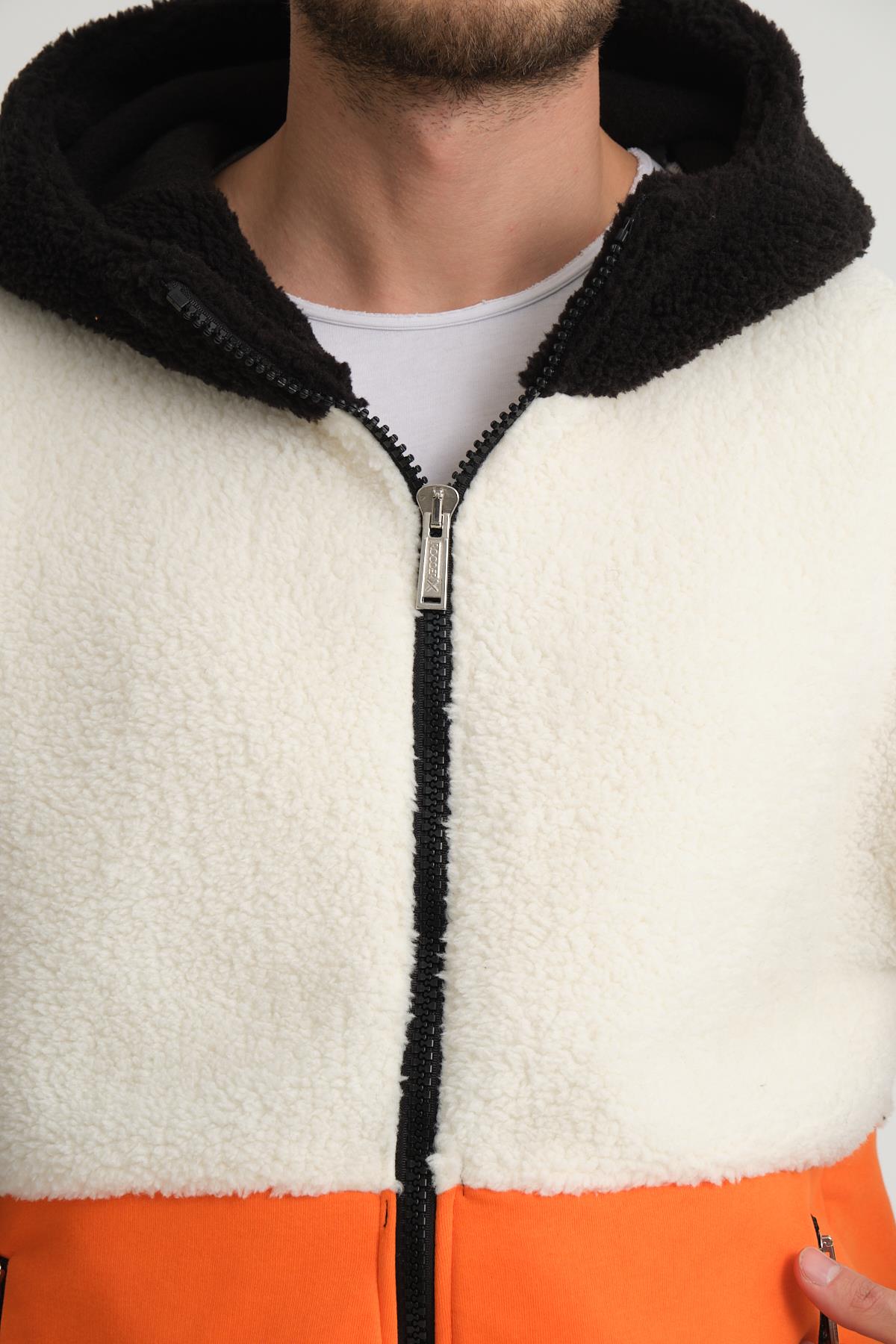 R-2432 Üç İplik Garni Detaylı Peluş Mont