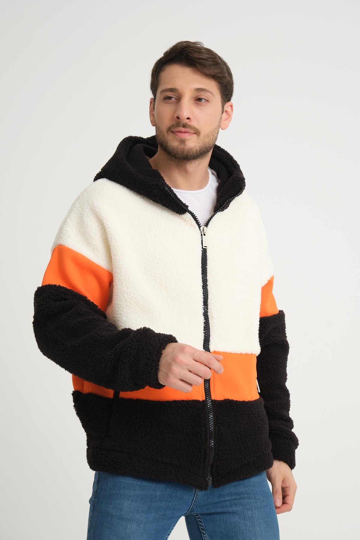 R-2432 Üç İplik Garni Detaylı Peluş Mont
