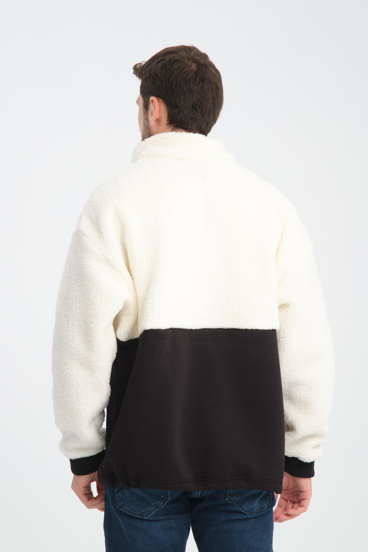 R-2455 Yarım Fermuarlı 3 İp Garni Detaylı Peluş Sweat