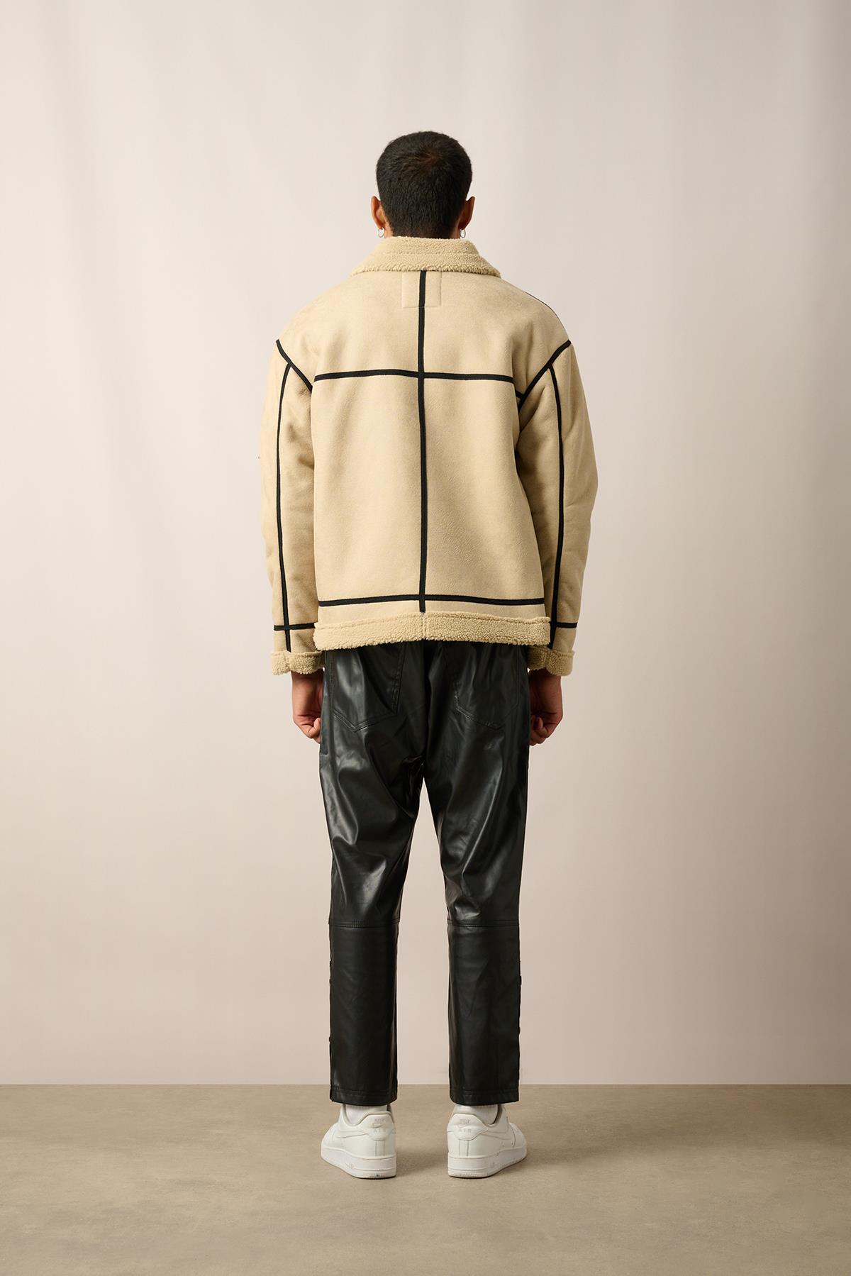R-2461 Şerit Detaylı Fermuarlı İçi Kürklü Mont