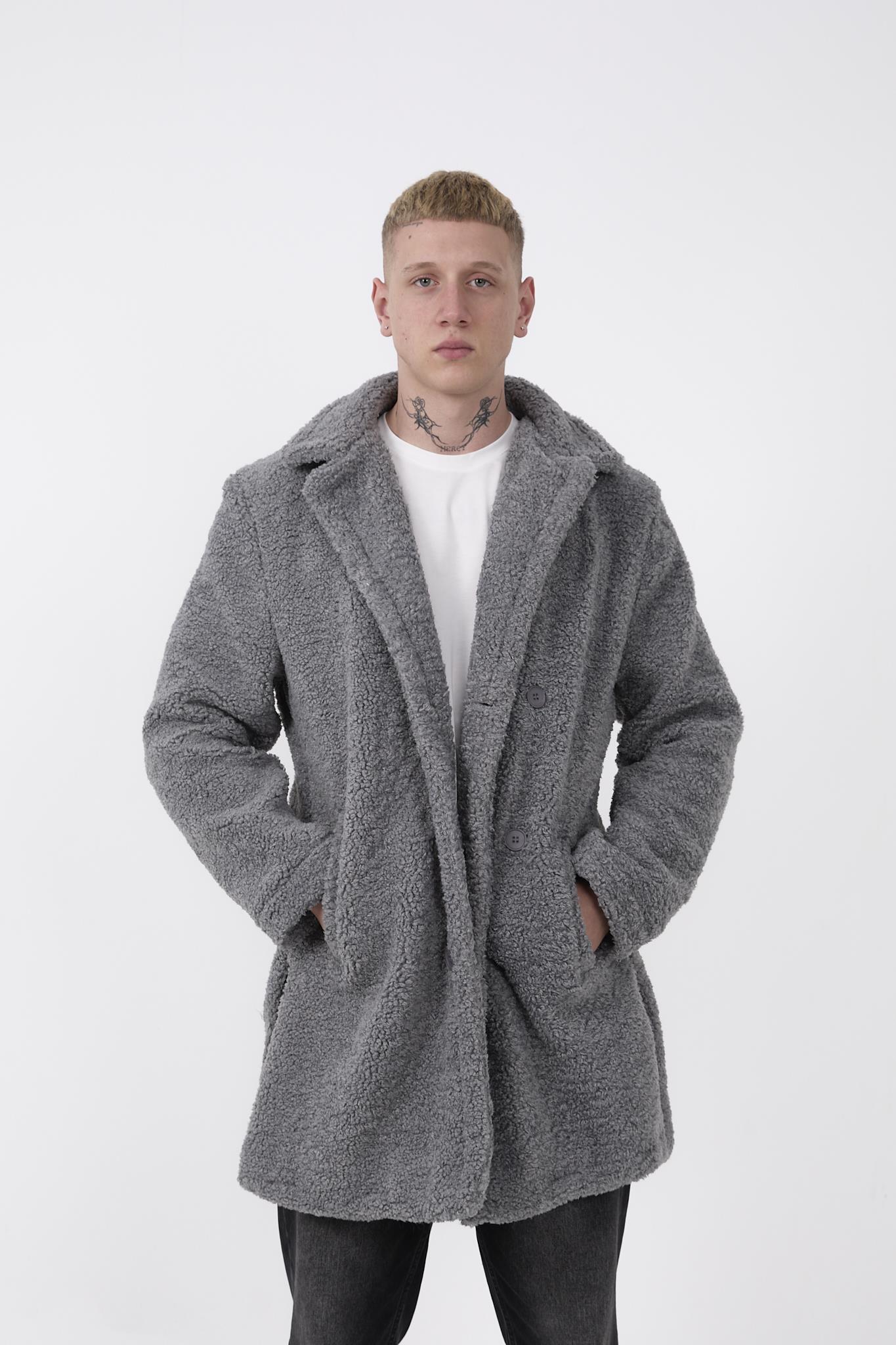 R-2469 Astarlı Yan Yırtmaçlı Peluş Uzun Mont