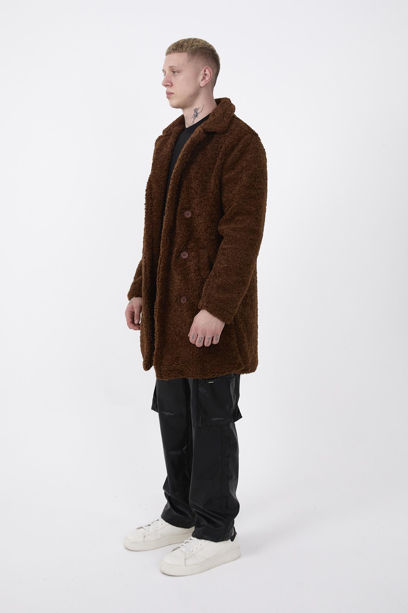 R-2469 Astarlı Yan Yırtmaçlı Peluş Uzun Mont