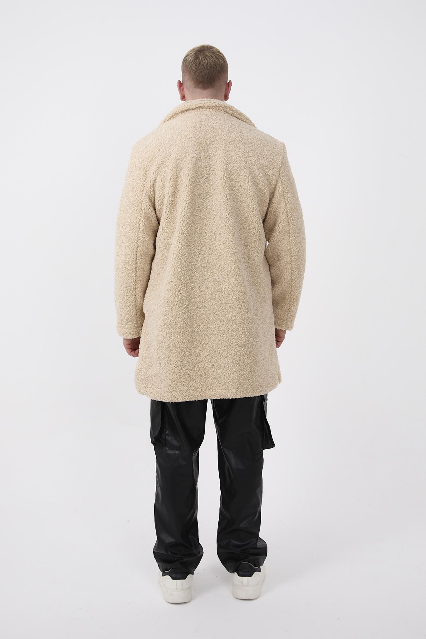 R-2469 Astarlı Yan Yırtmaçlı Peluş Uzun Mont