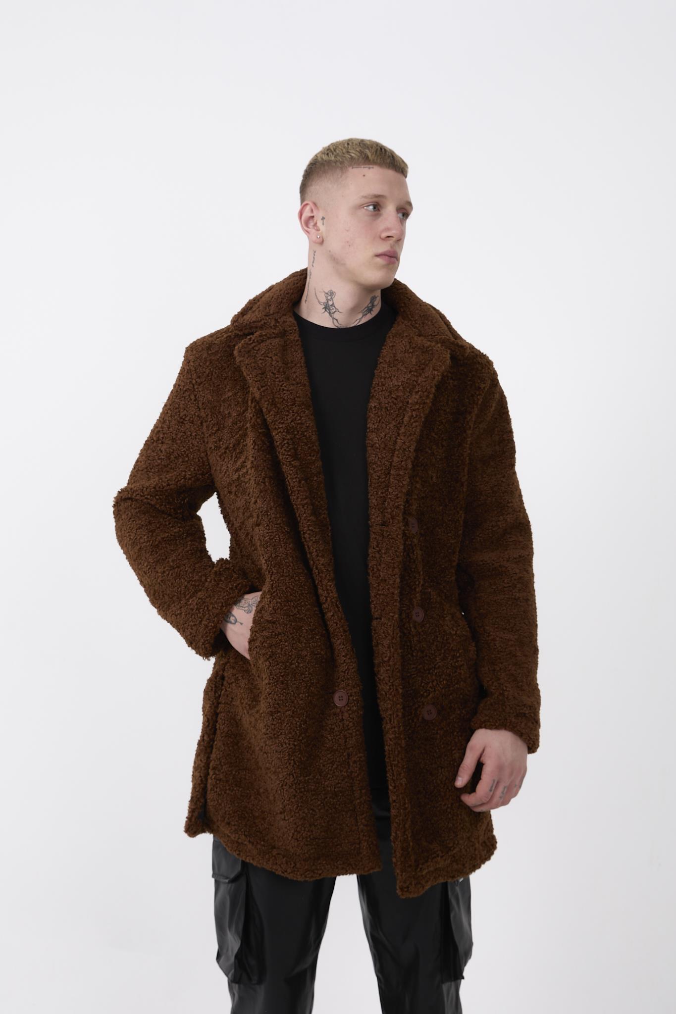 R-2469 Astarlı Yan Yırtmaçlı Peluş Uzun Mont