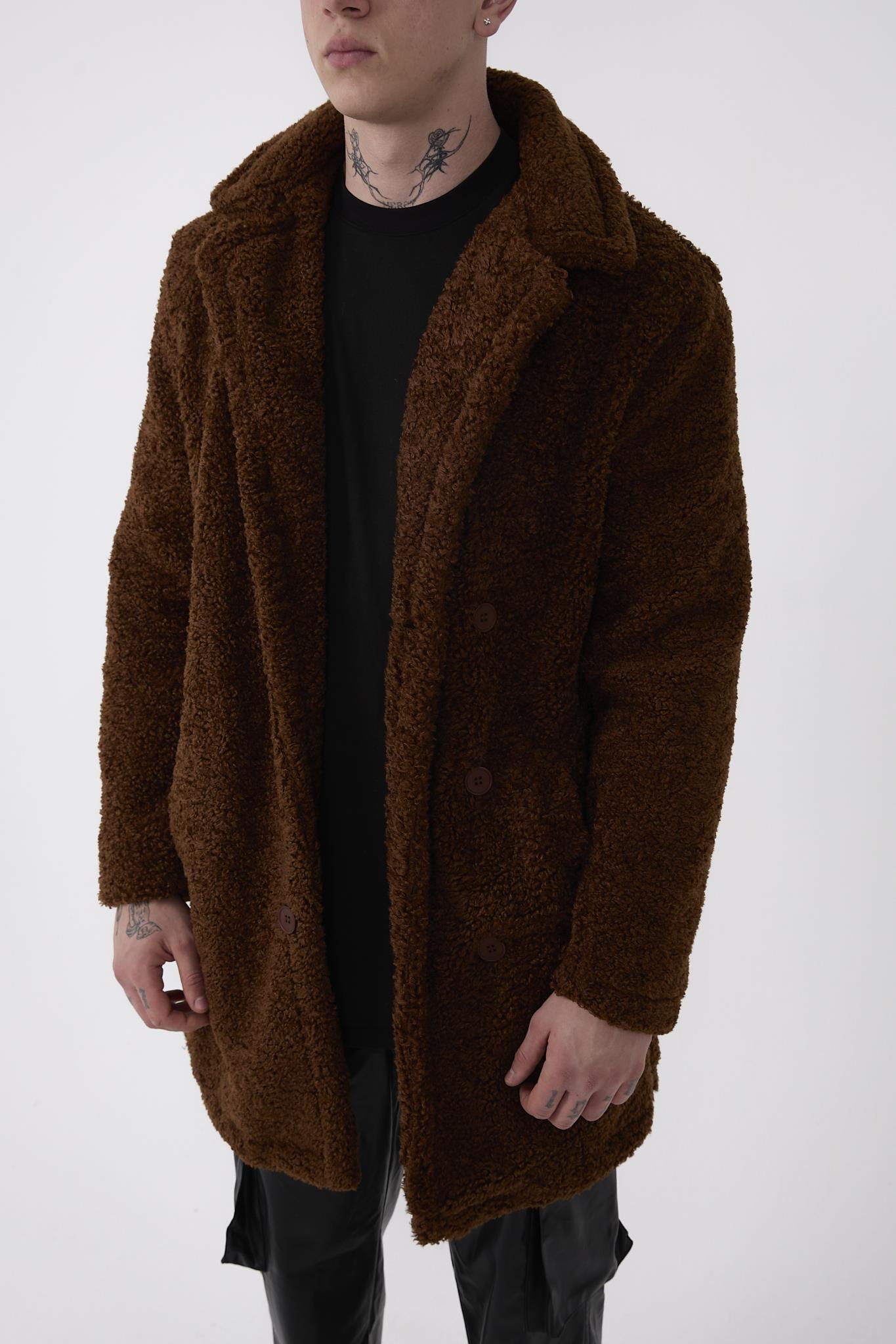 R-2469 Astarlı Yan Yırtmaçlı Peluş Uzun Mont