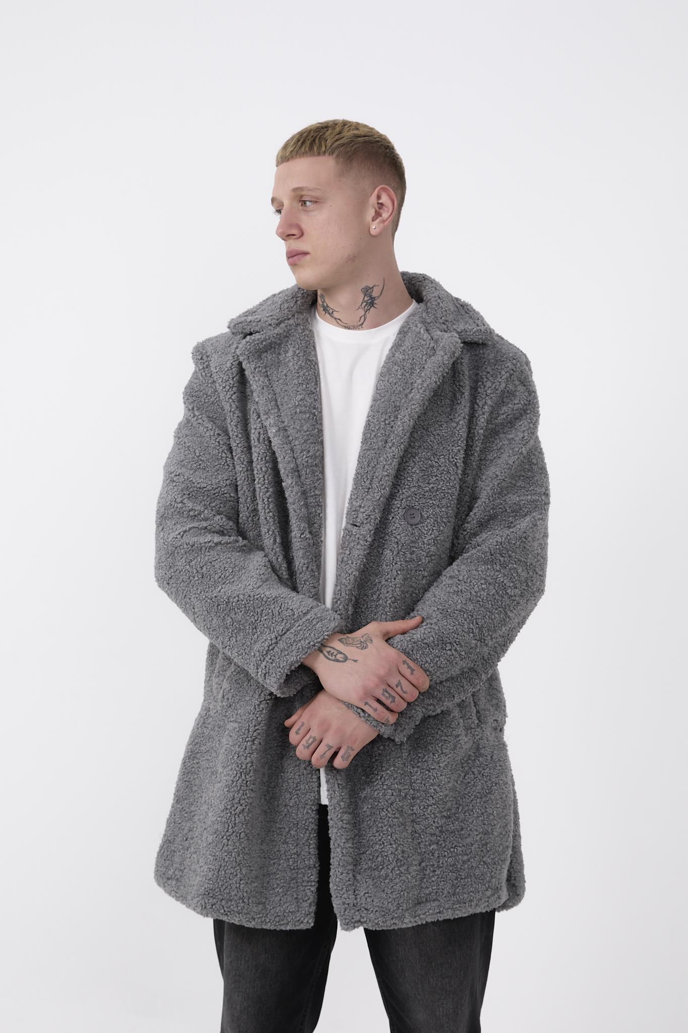 R-2469 Astarlı Yan Yırtmaçlı Peluş Uzun Mont