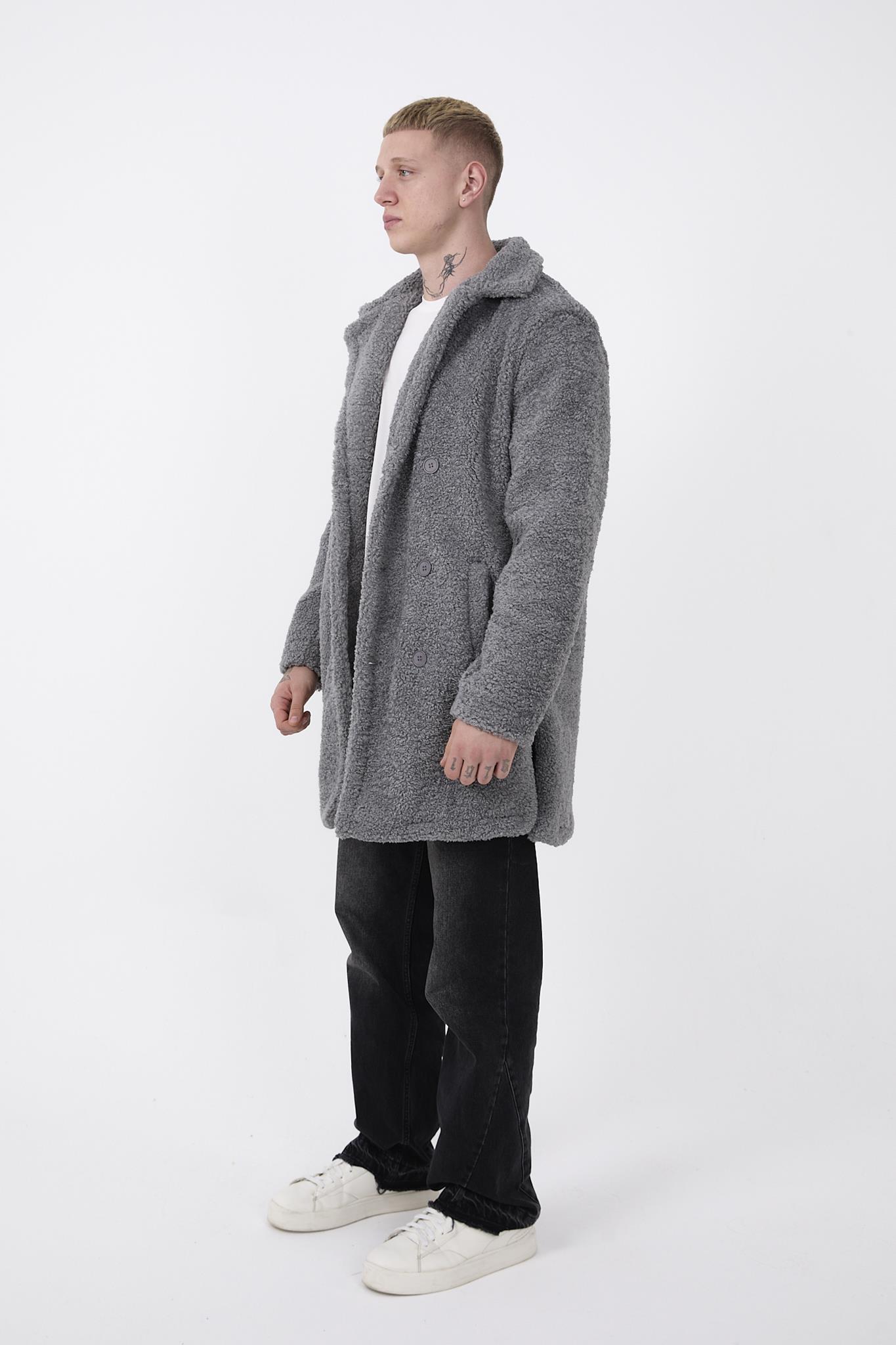R-2469 Astarlı Yan Yırtmaçlı Peluş Uzun Mont