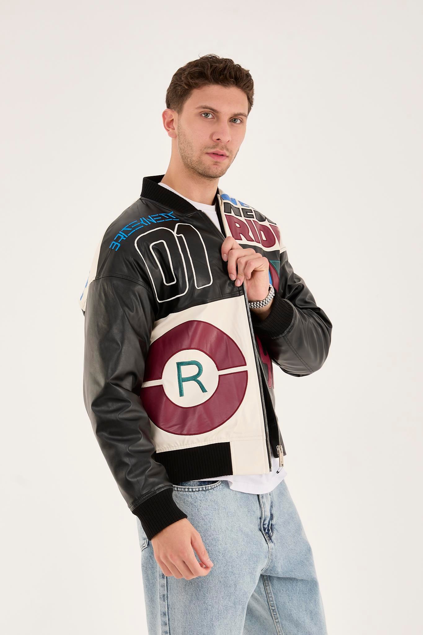 R-2477 İçi Kapitoneli Nakışlı Deri Mont