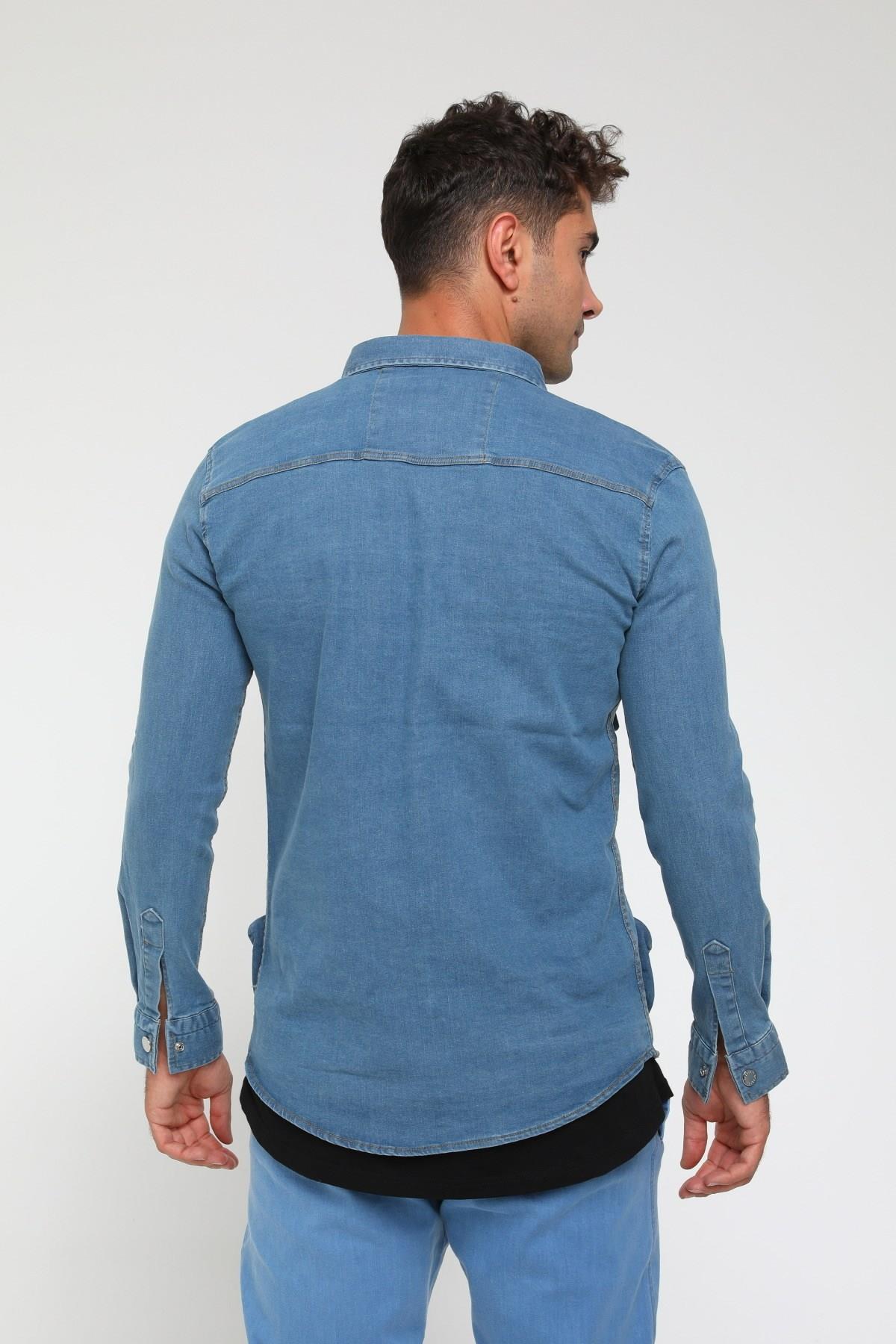 R-3076 KARGO CEPLİ KOT GÖMLEK