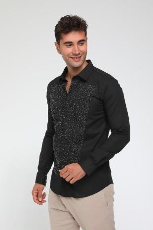 R- 3109 ÖNÜ TAŞLI GİZLİ PATLI KLASİK GÖMLEK