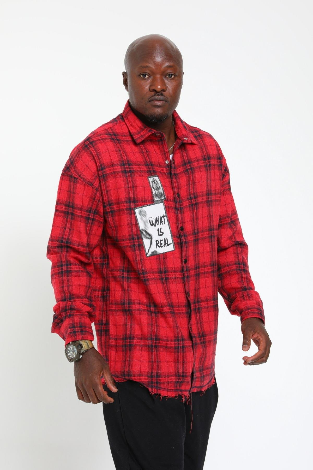 R-3155 OVERSIZE DUMAN PATCHLİ ODUNCU GÖMLEK