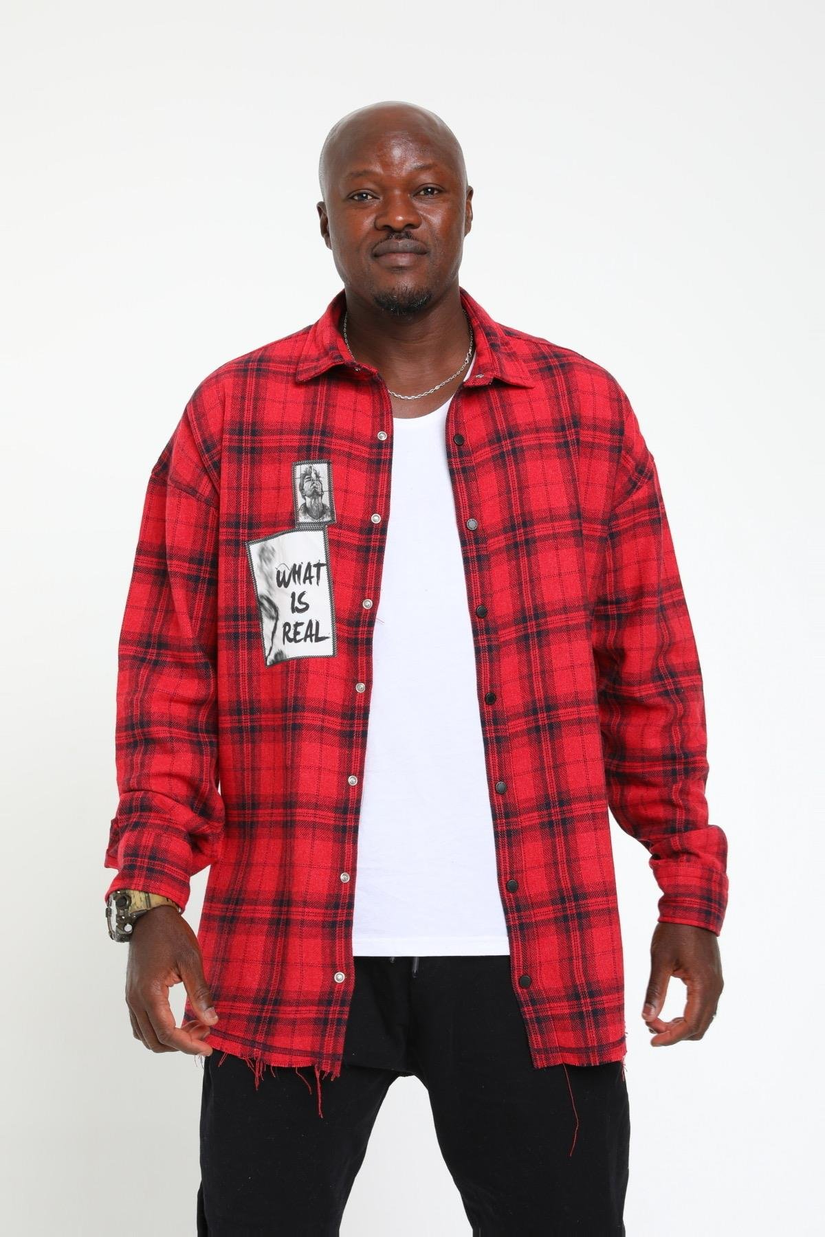 R-3155 OVERSIZE DUMAN PATCHLİ ODUNCU GÖMLEK