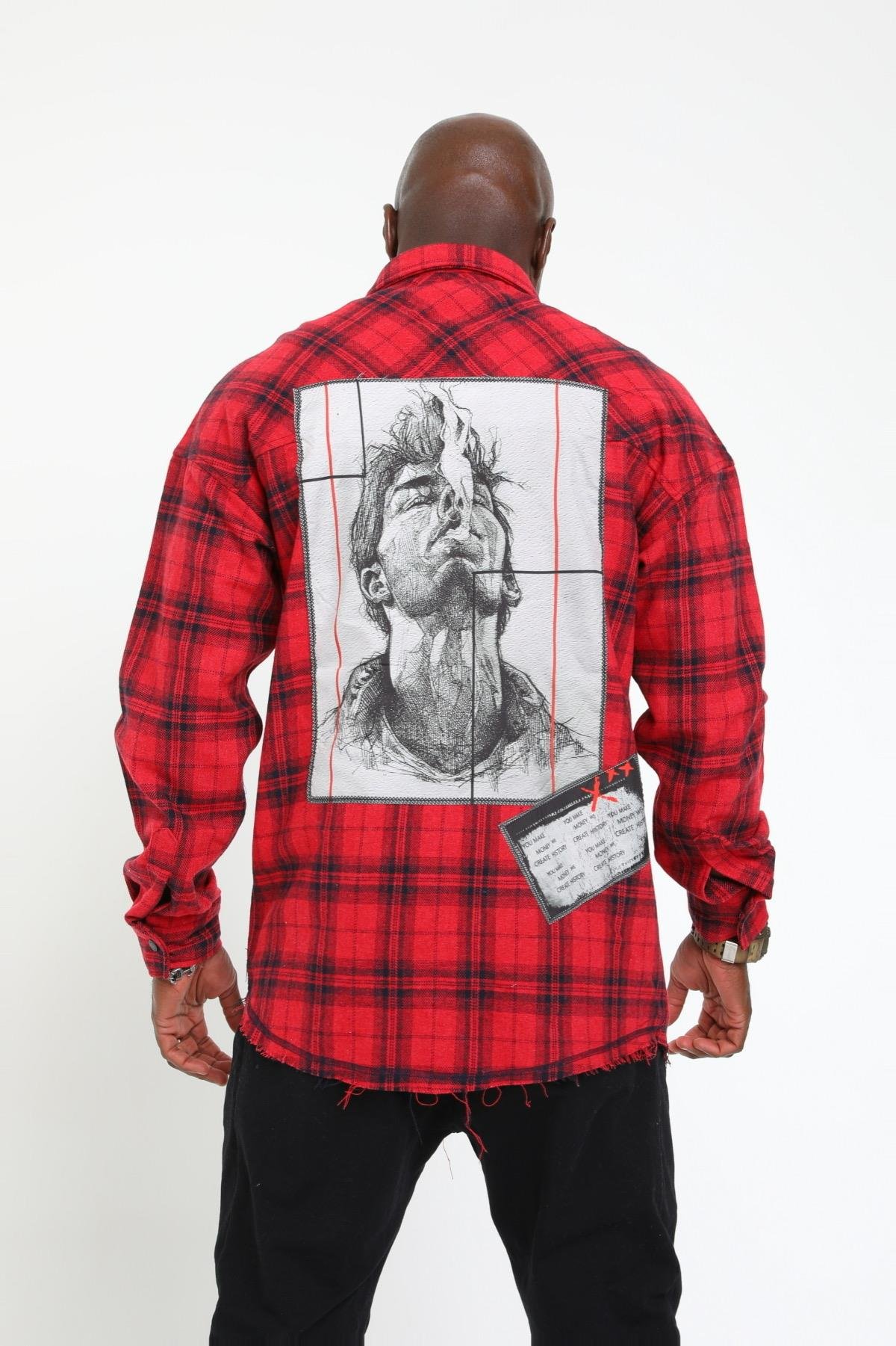 R-3155 OVERSIZE DUMAN PATCHLİ ODUNCU GÖMLEK