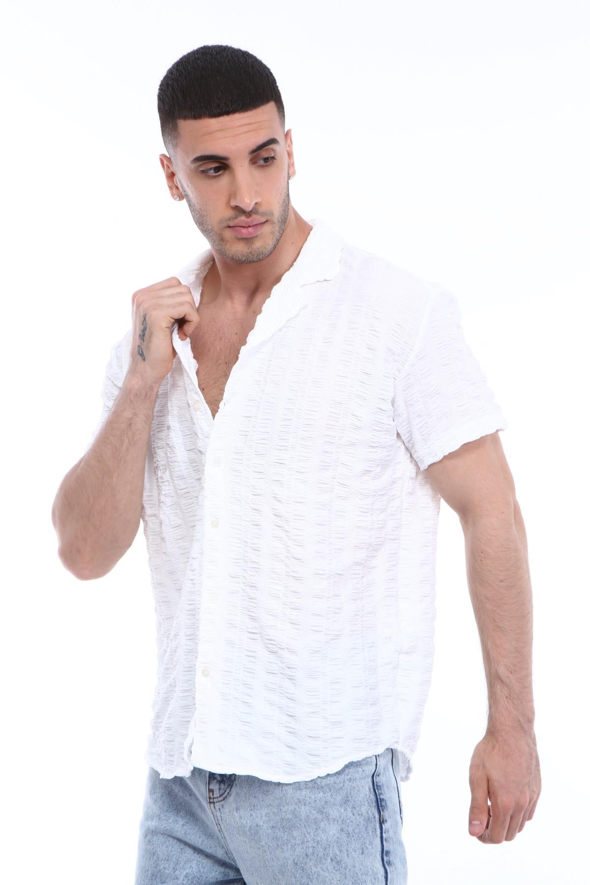 R-3314 APAŞ YAKALI KISA KOL GOFRE GÖMLEK