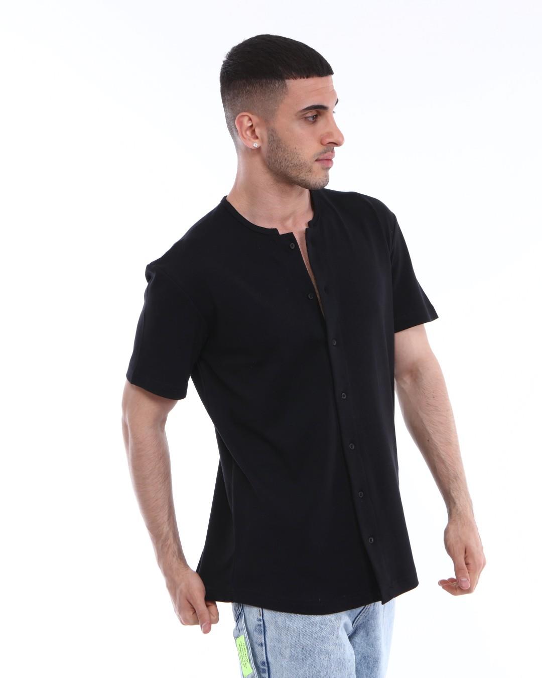 R-3316 BİYE YAKALI ÖNÜ DÜĞMELİ PENYE T-SHİRT