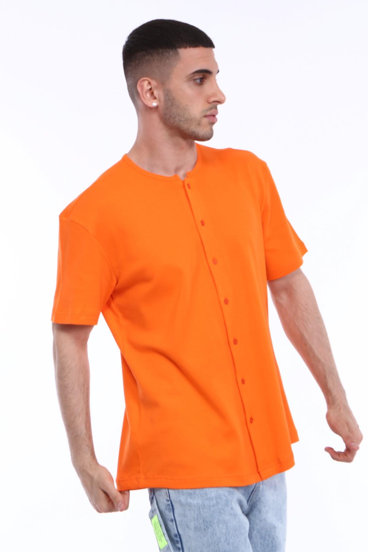 R-3316 BİYE YAKALI ÖNÜ DÜĞMELİ PENYE T-SHİRT