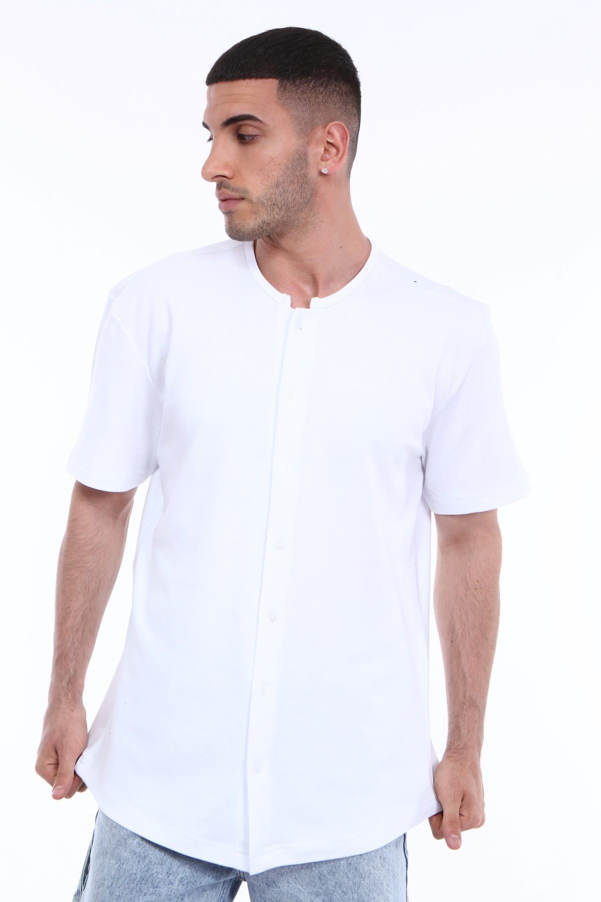 R-3316 BİYE YAKALI ÖNÜ DÜĞMELİ PENYE T-SHİRT