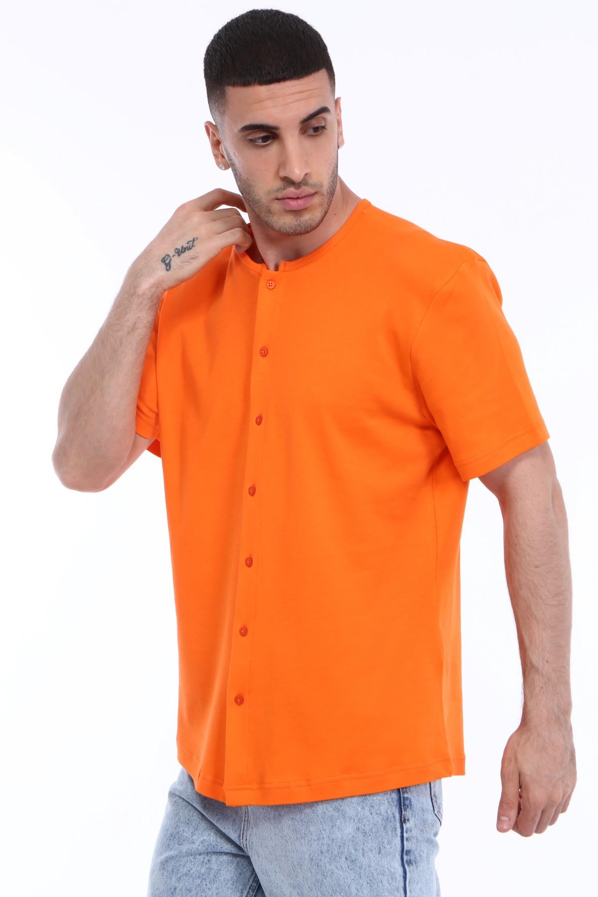 R-3316 BİYE YAKALI ÖNÜ DÜĞMELİ PENYE T-SHİRT