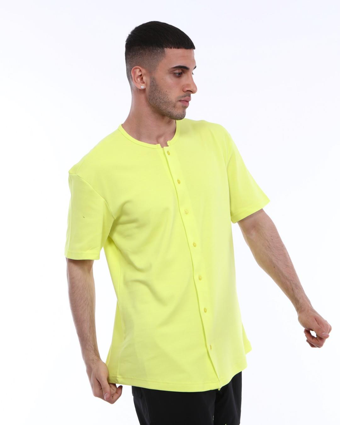 R-3316 BİYE YAKALI ÖNÜ DÜĞMELİ PENYE T-SHİRT