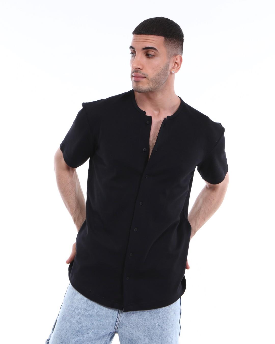 R-3316 BİYE YAKALI ÖNÜ DÜĞMELİ PENYE T-SHİRT