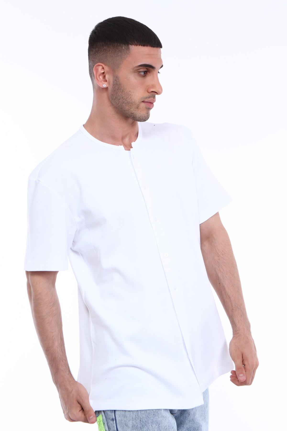 R-3316 BİYE YAKALI ÖNÜ DÜĞMELİ PENYE T-SHİRT