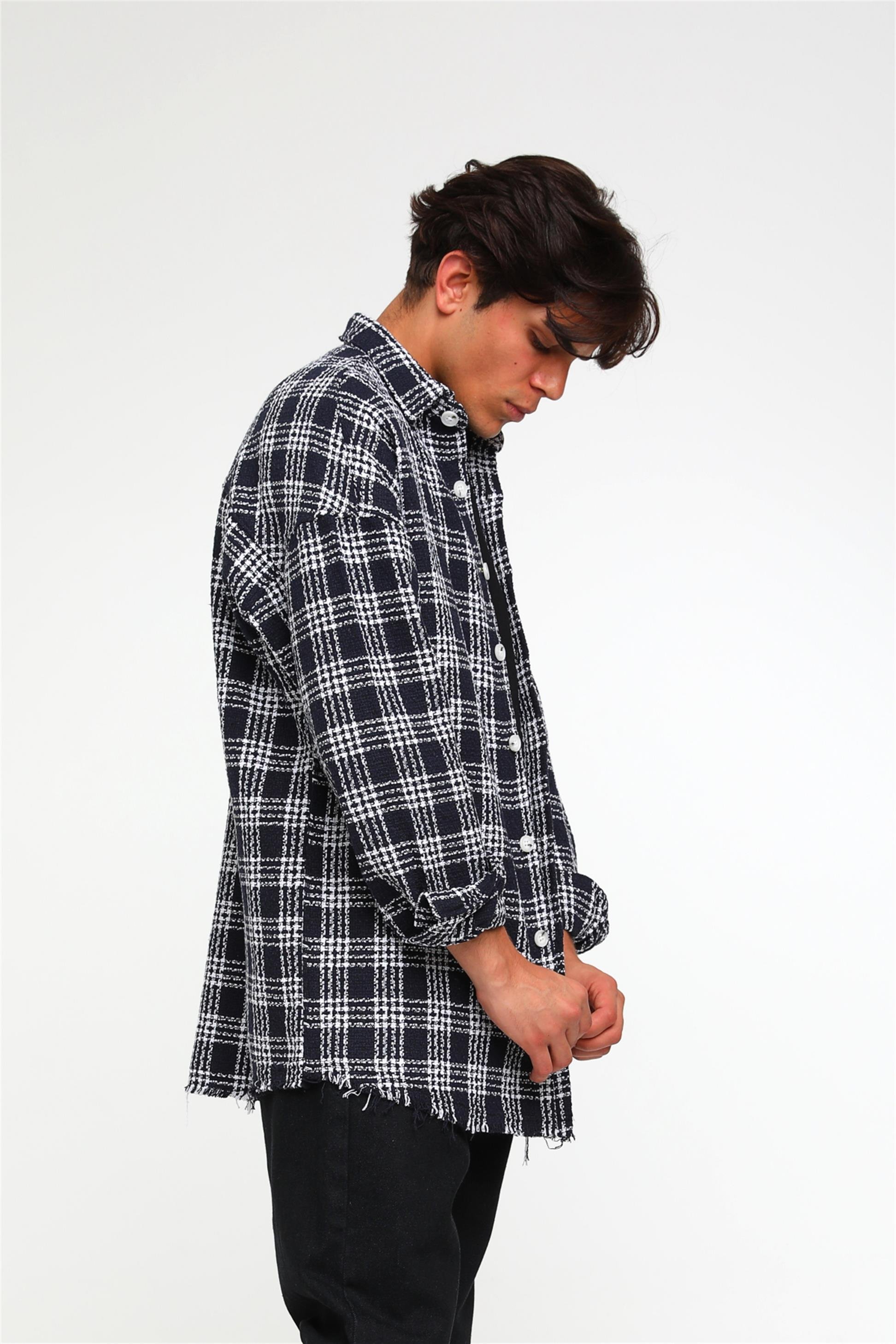 R-3475 Eteği Pis Dikiş Detaylı Oversize Oduncu Gömlek