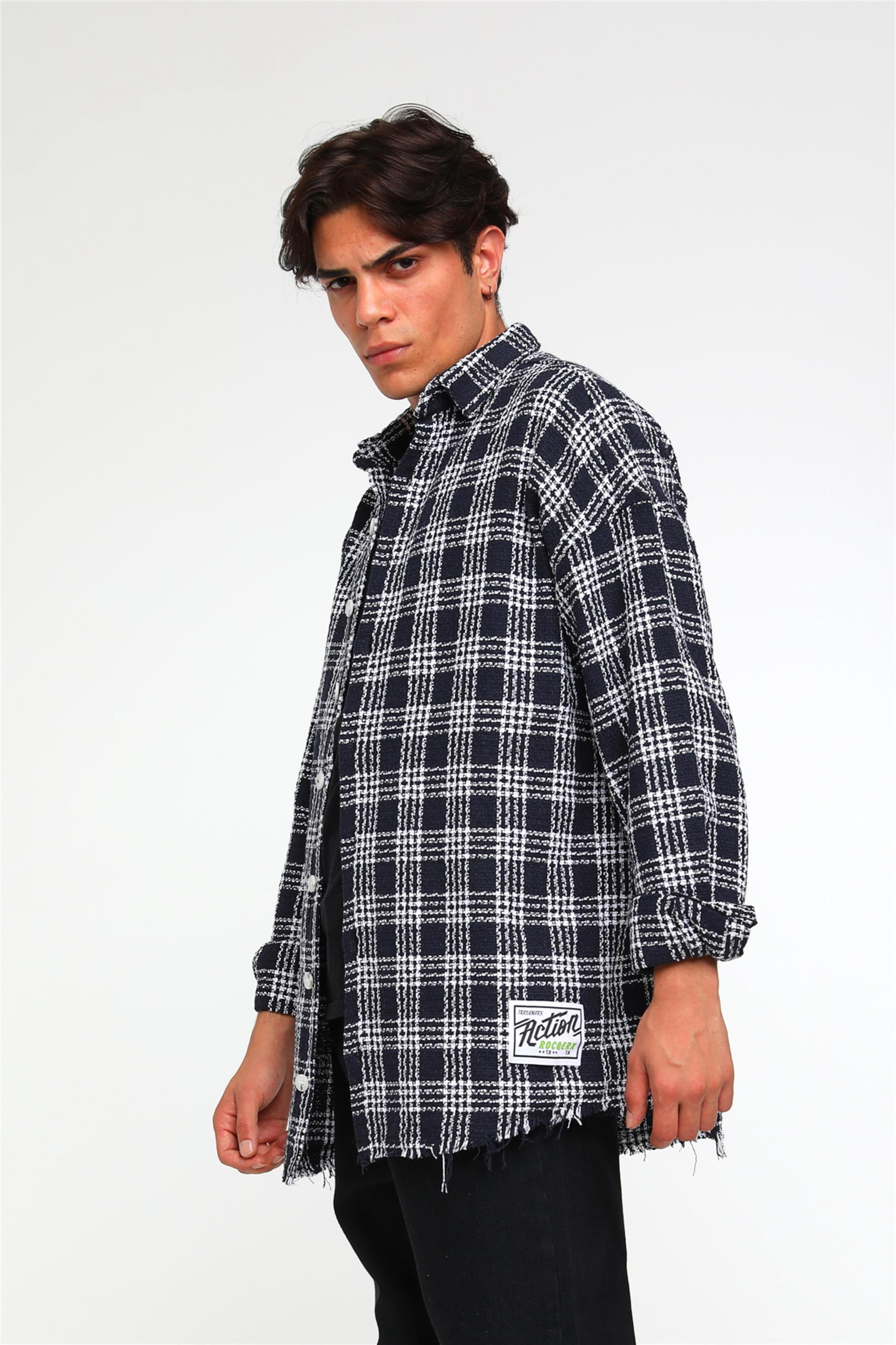 R-3475 Eteği Pis Dikiş Detaylı Oversize Oduncu Gömlek