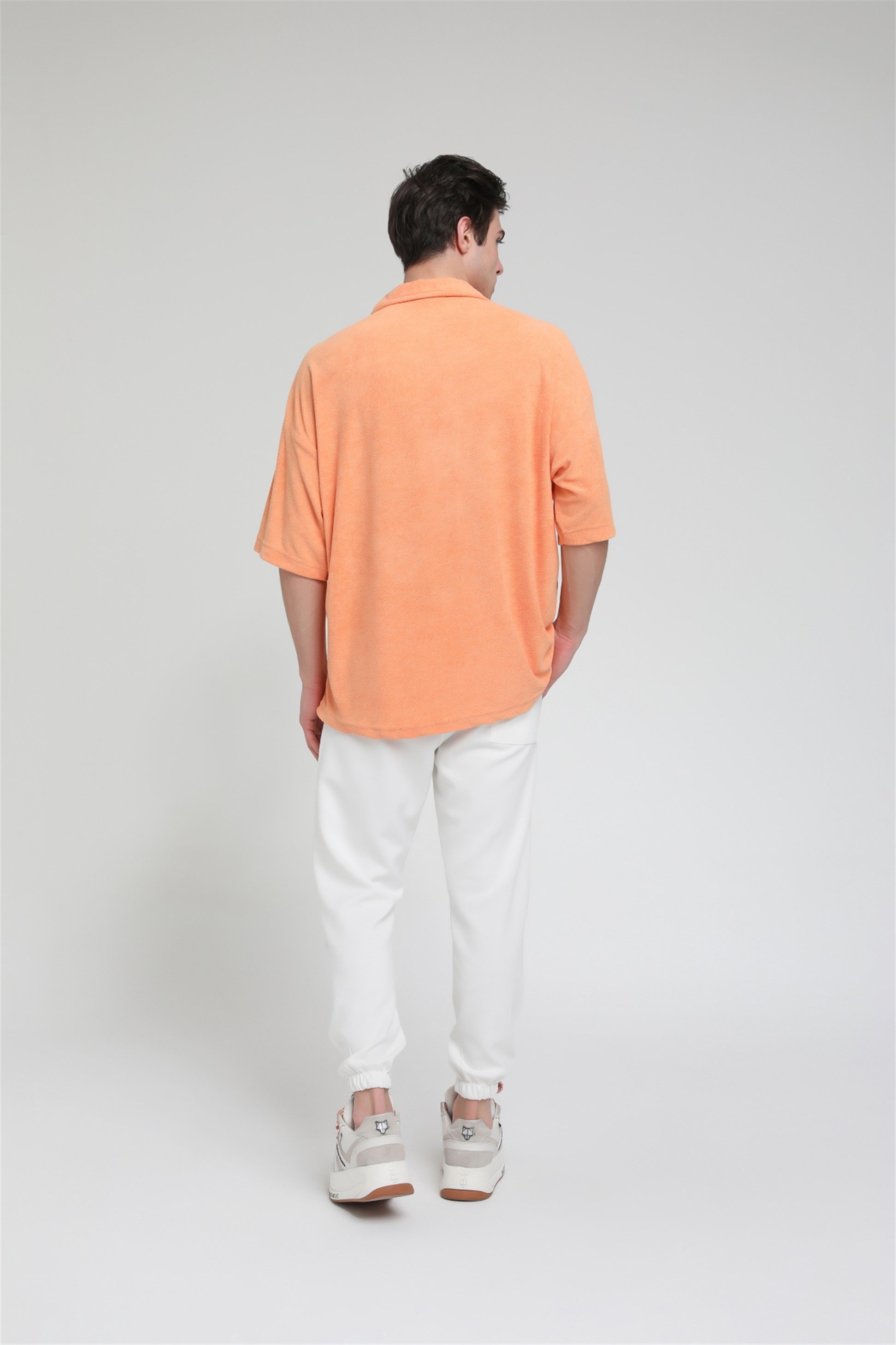 R-3584 Oversize Apaş Yaka Havlu Kumaş Gömlek