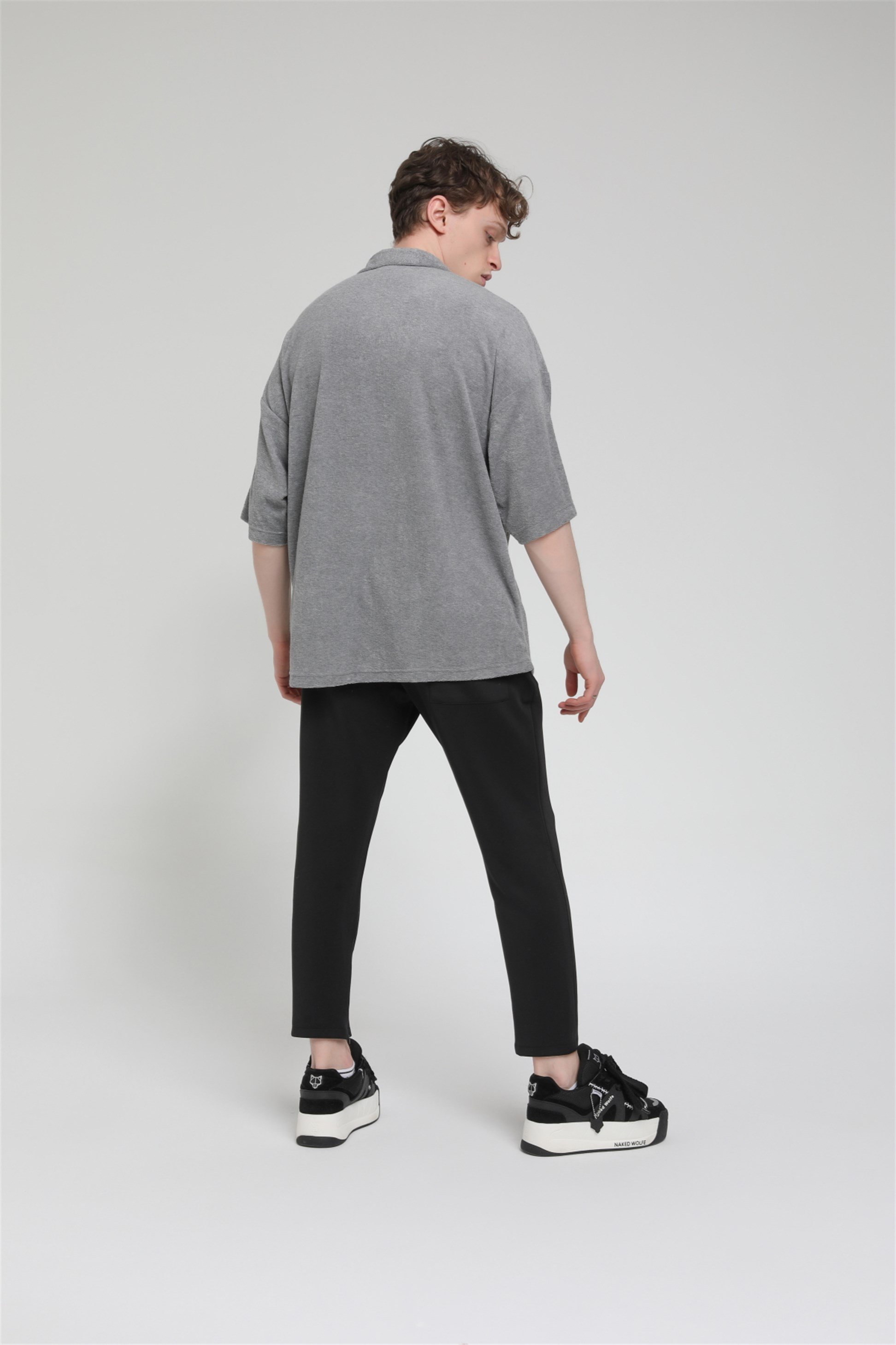 R-3584 Oversize Apaş Yaka Havlu Kumaş Gömlek