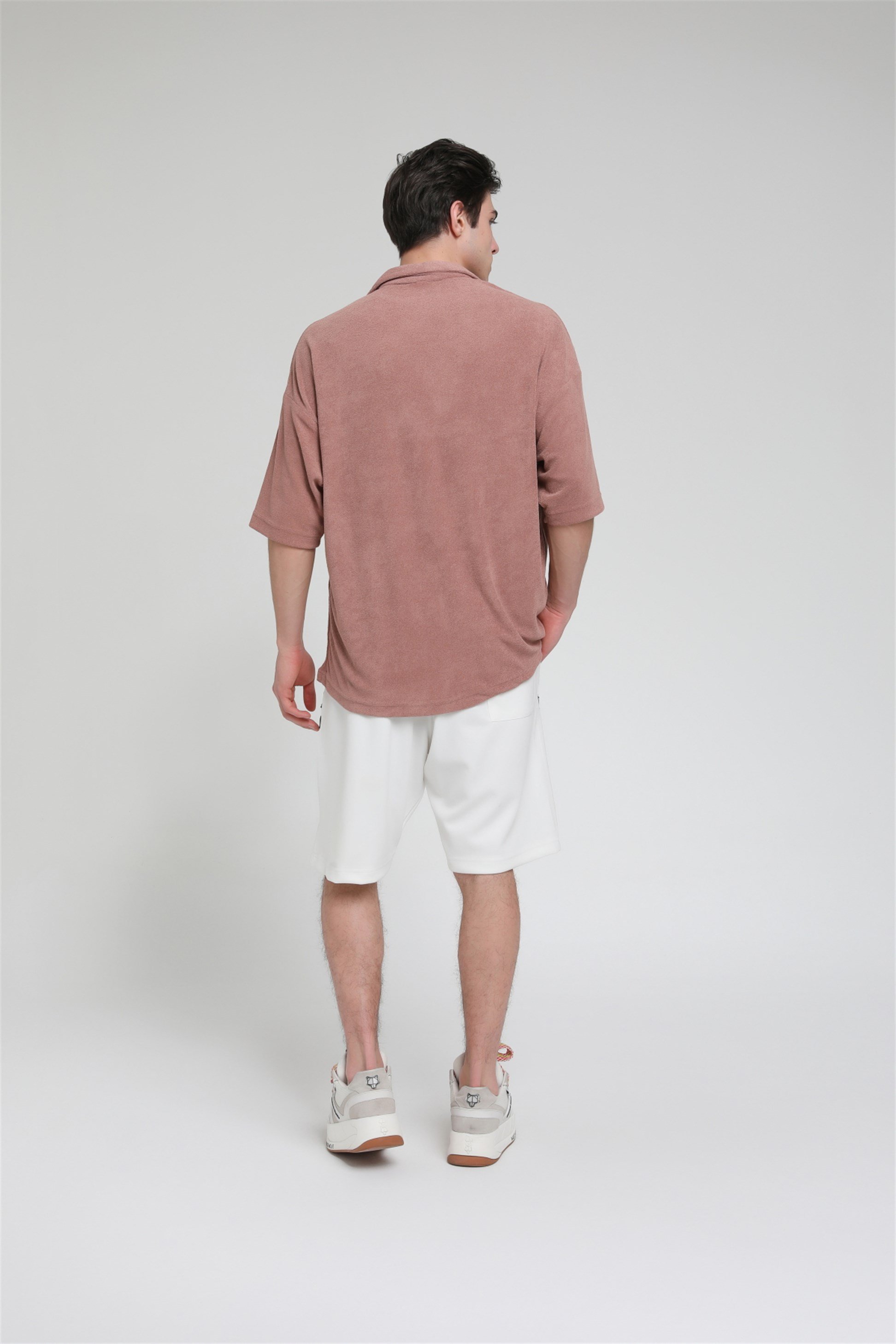 R-3584 Oversize Apaş Yaka Havlu Kumaş Gömlek