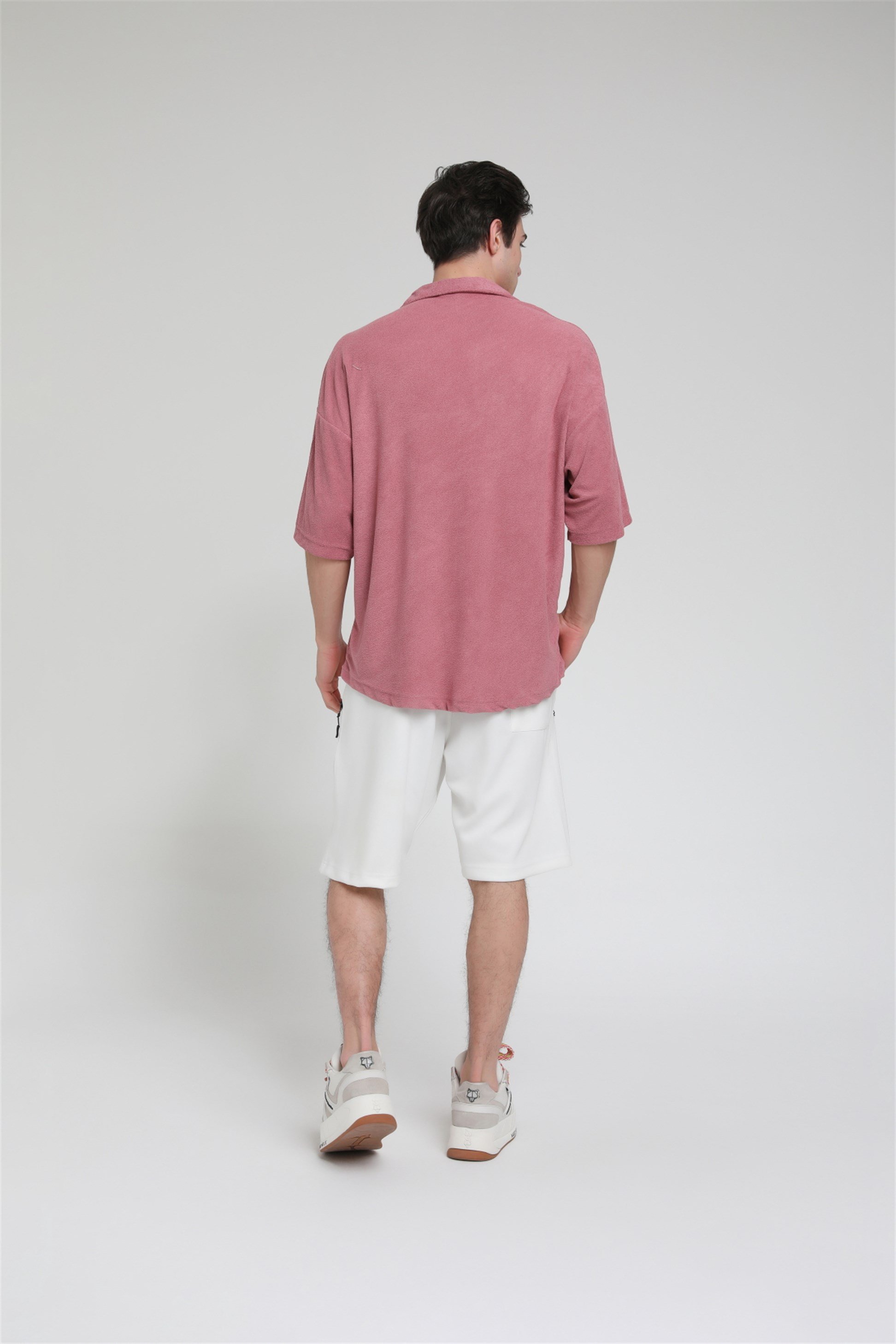 R-3584 Oversize Apaş Yaka Havlu Kumaş Gömlek