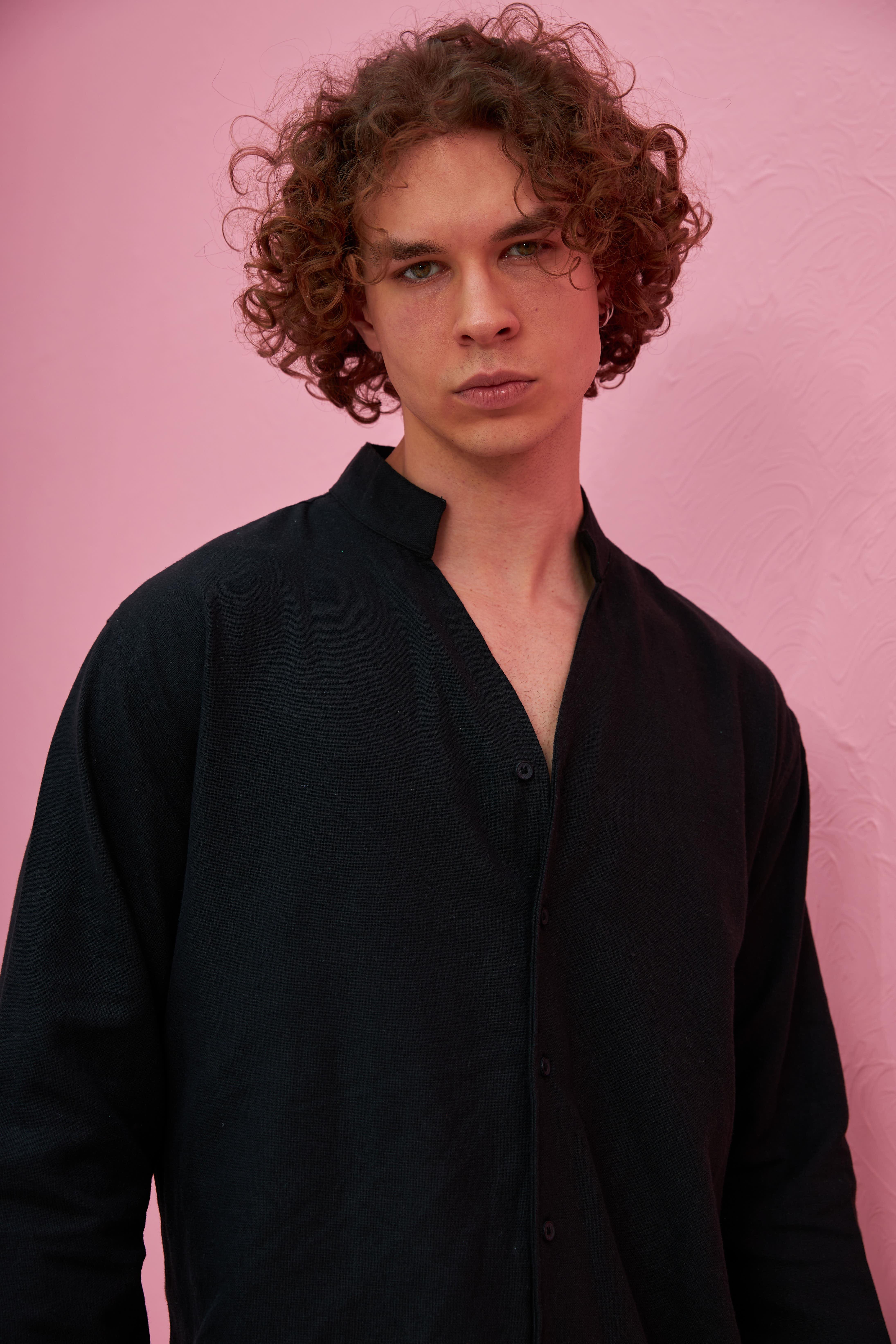 R-3608 Hakim V Yaka Uzun Kol Oversize Keten Karışımlı Gömlek