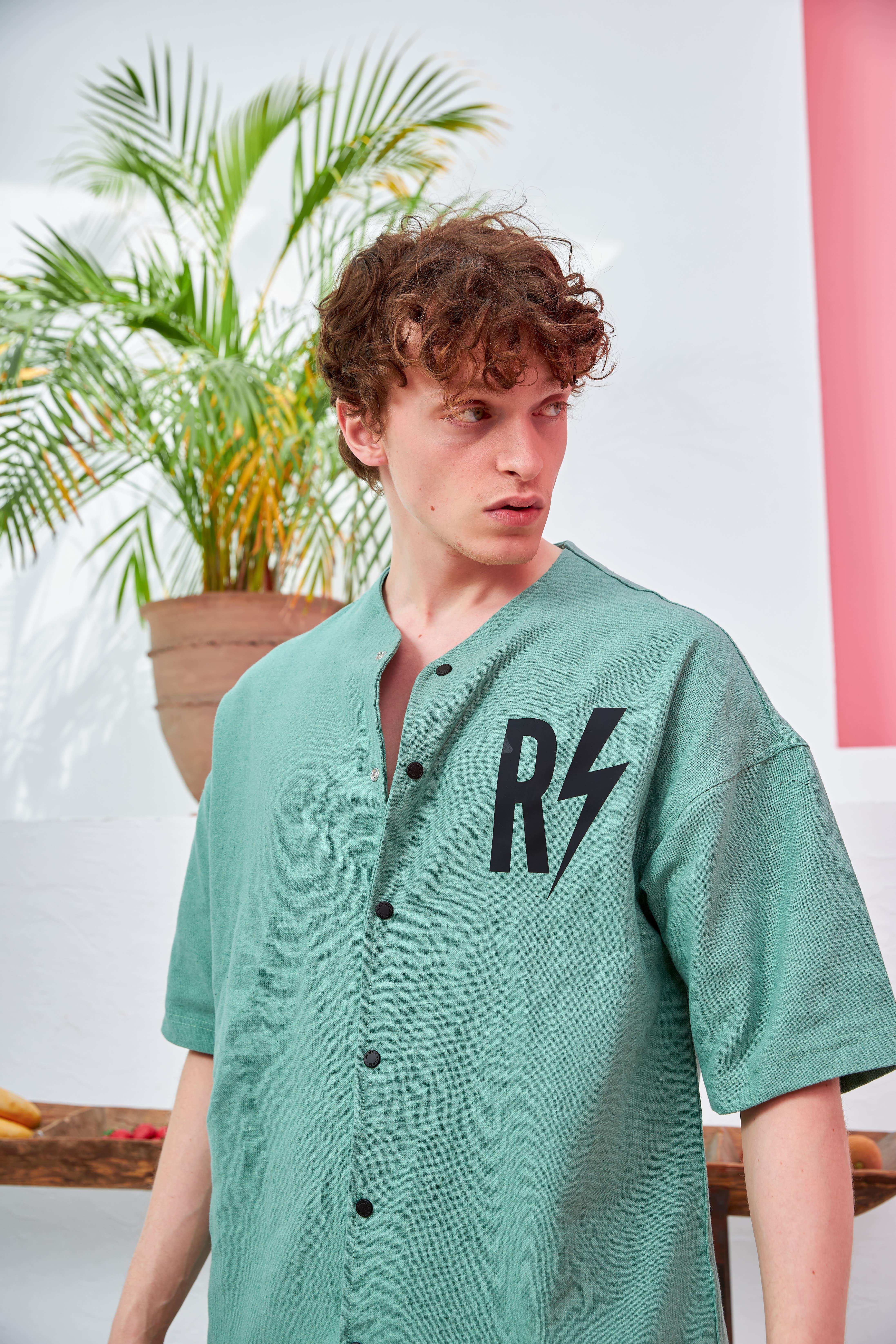 R-3641 Kısa Kol Pervaz Yaka Oversize Keten Gömlek