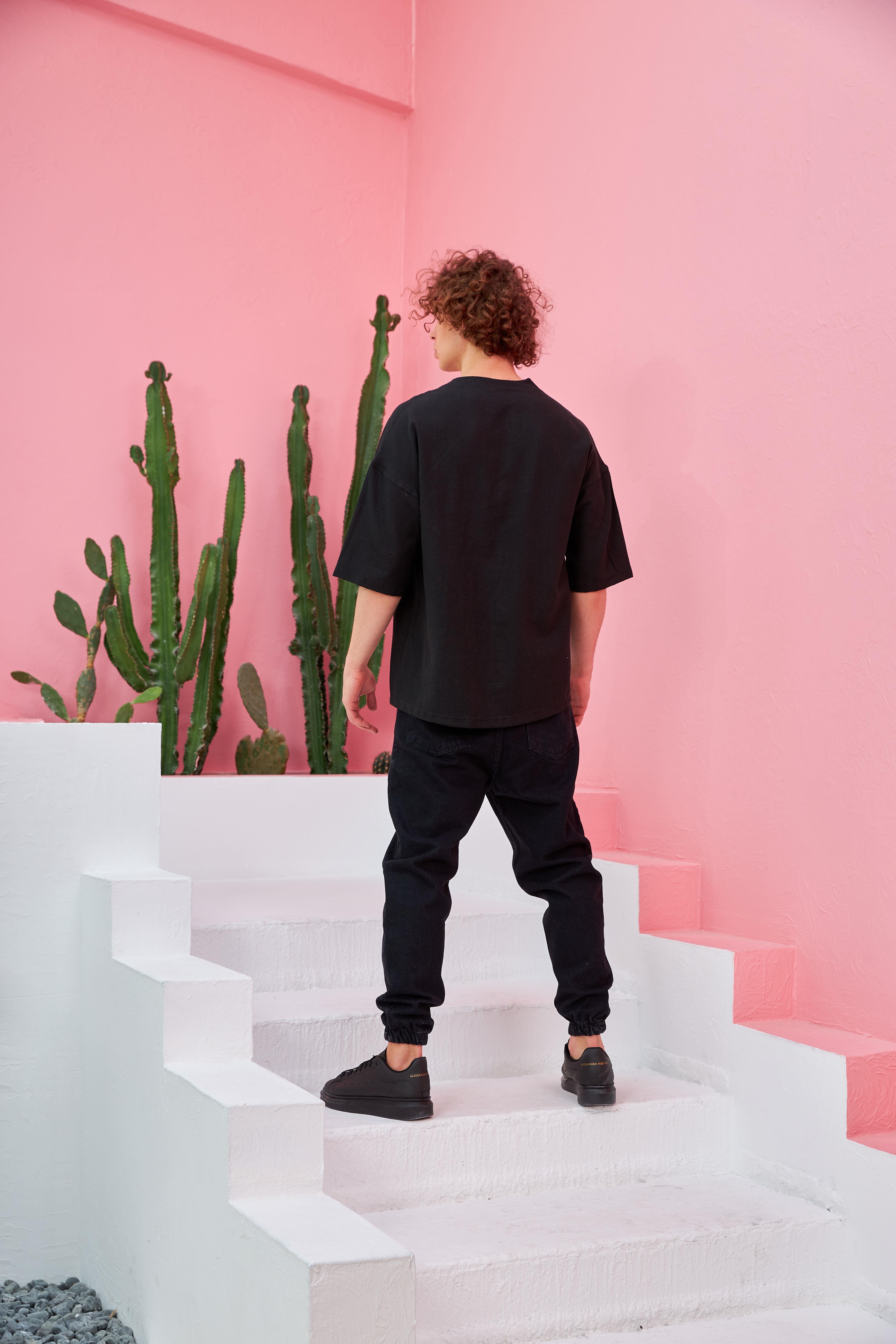 R-3641 Kısa Kol Pervaz Yaka Oversize Keten Gömlek